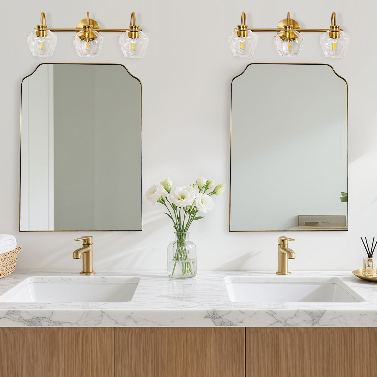 Contemporary Top Notched Corner Arch Scalloped Bathroom Vanity Mirror | Stainless Steel Frame