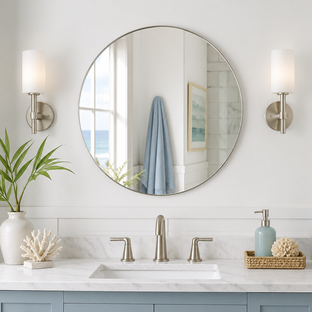 Modern Round Bathroom Mirrors Circle Wall Mirror | Stainless Steel Frame