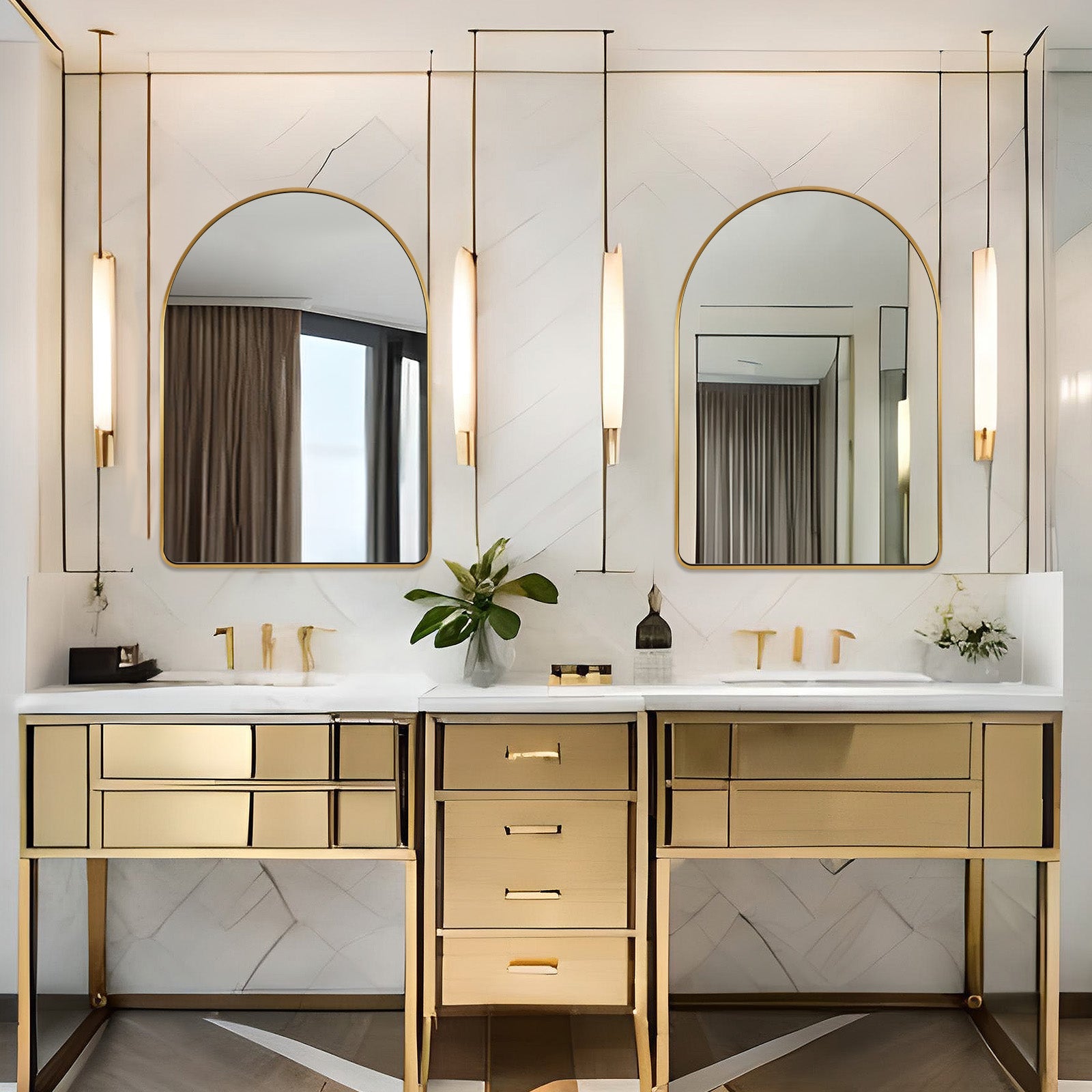 Contemporary Arched Bathroom Vanity Mirror Arch Wall Mirror |Stainless Steel Framed