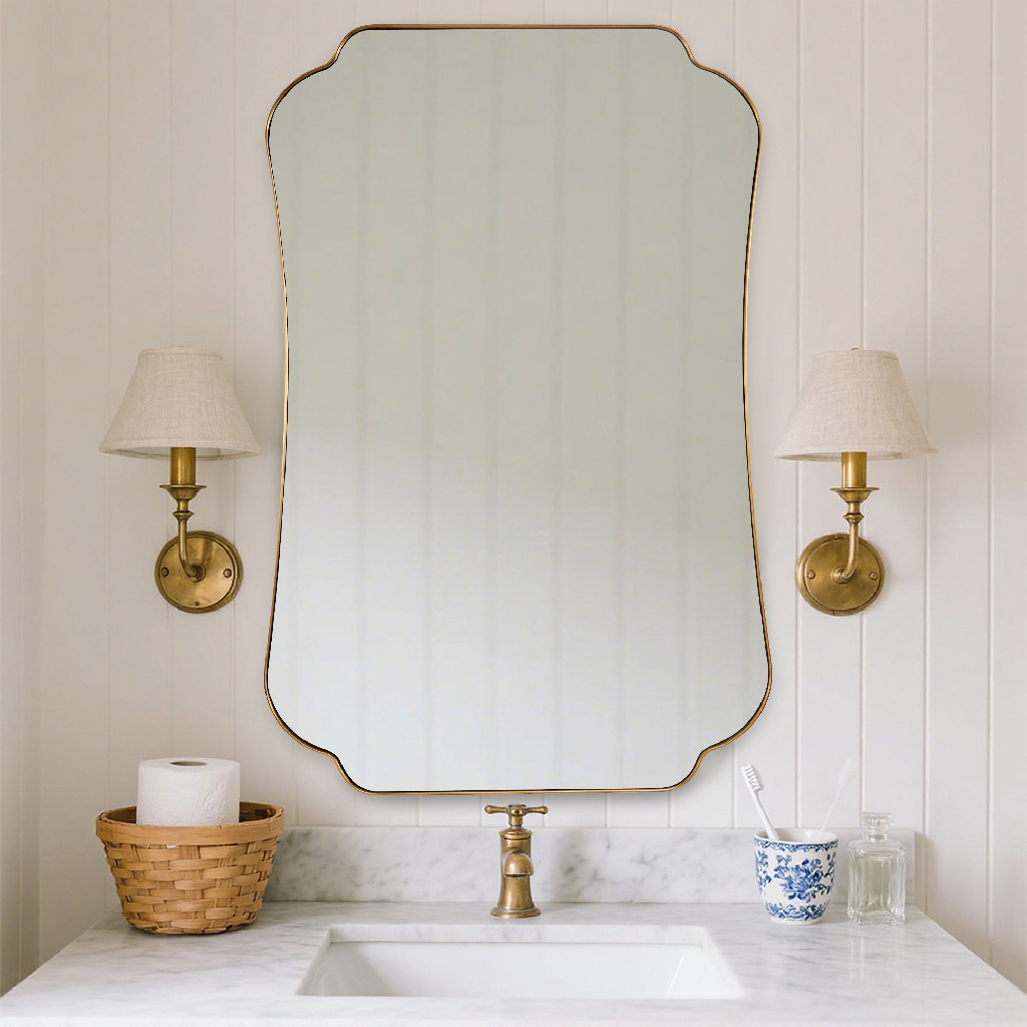 Contemporary Concave Edge Scalloped Bathroom Mirror Decorative | Stainless Steel Frame