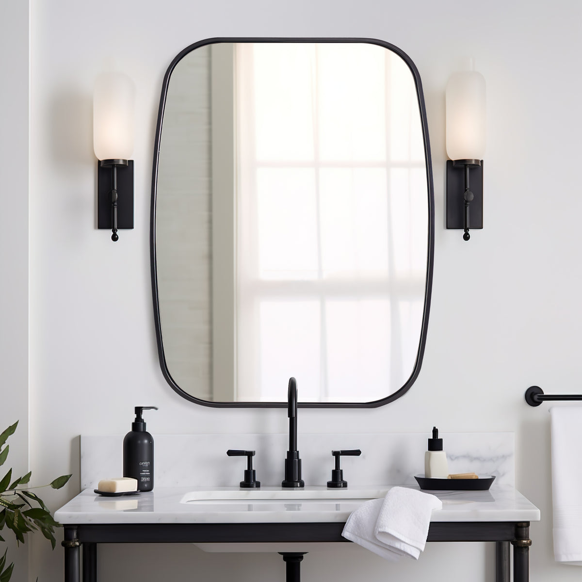 Contemporary Long Oval Oblong Bathroom Mirror | Stainless Steel Frame