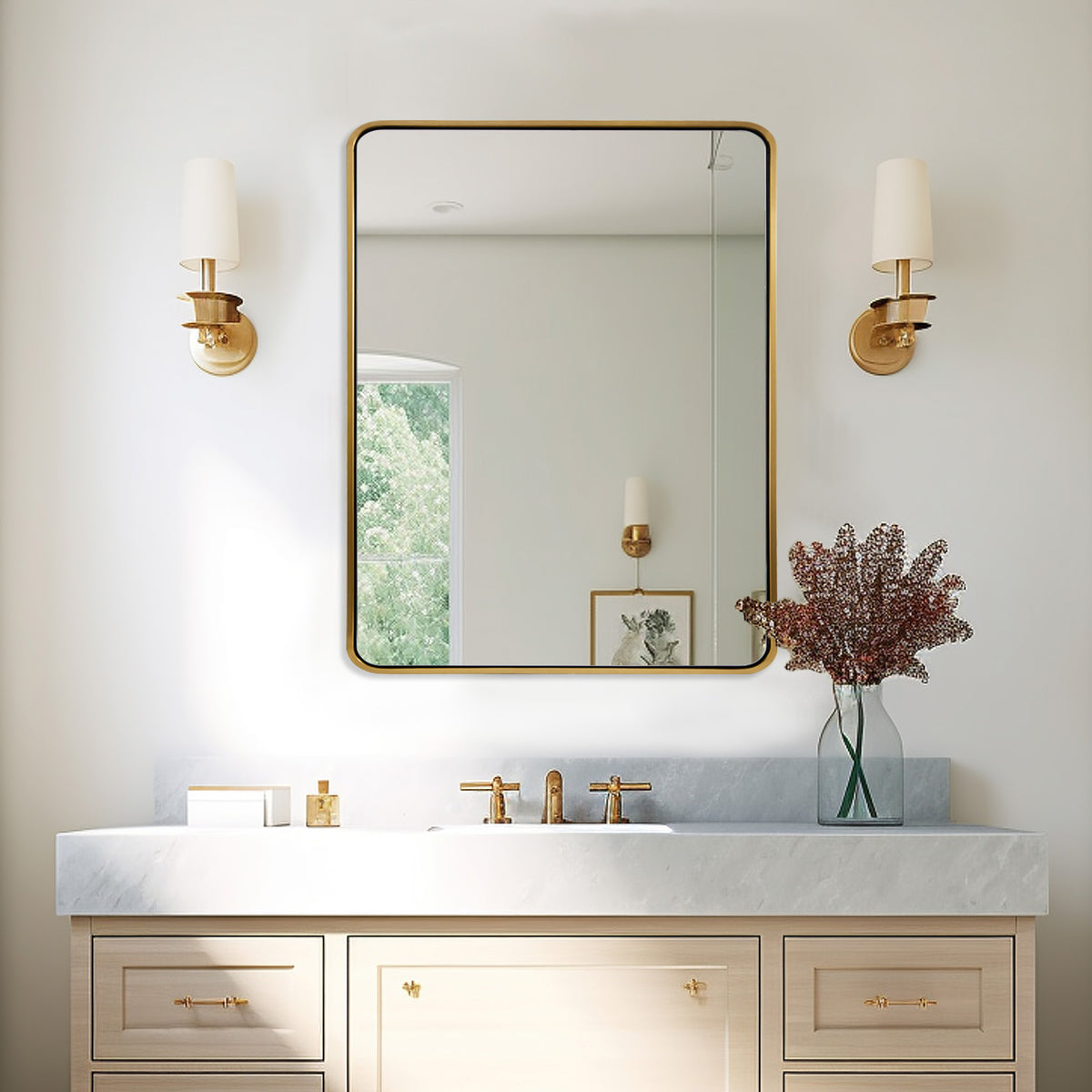 Open Box Like New : Rounded Rectangular Bathroom Mirror |Thicker Stainless Steel Framed
