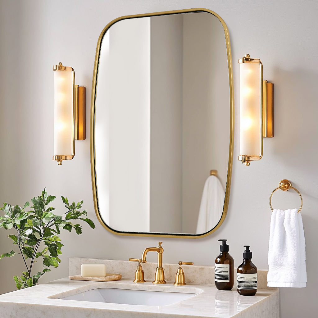 Contemporary Long Oval Oblong Bathroom Mirror | Stainless Steel Frame