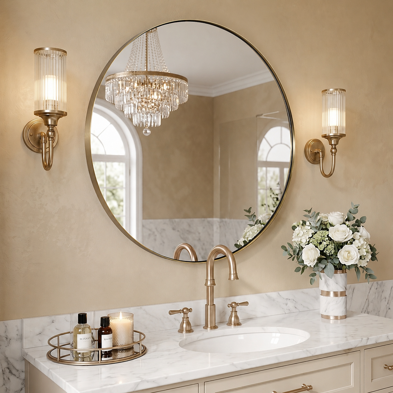 Modern Round Bathroom Mirrors Circle Wall Mirror | Stainless Steel Frame