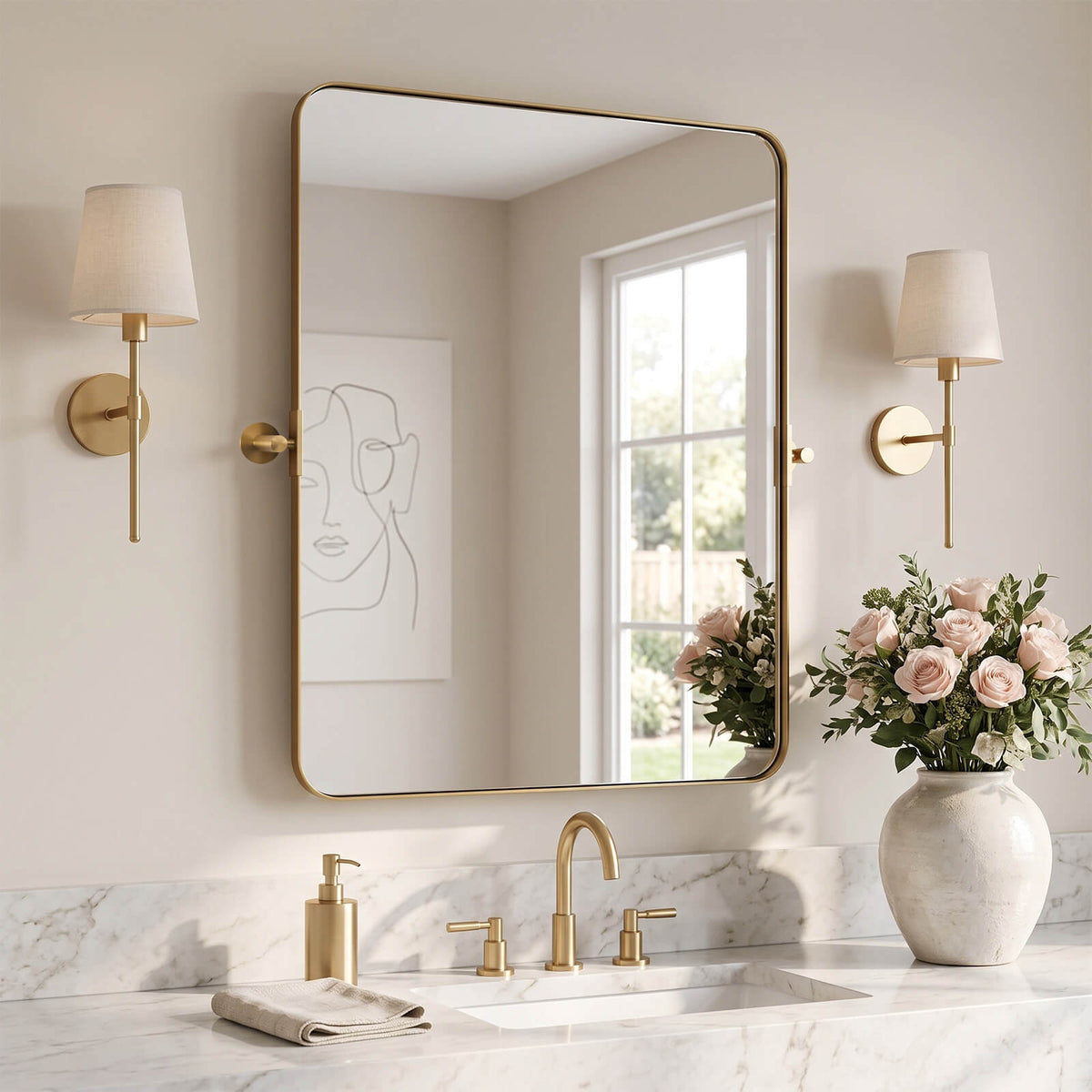 Tilting Rectangular Pivot Mirror for Bathroom/Vanity Floating Mirror | Stainless Steel Frame