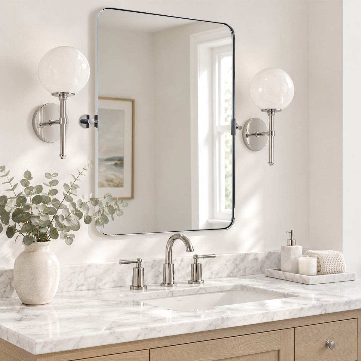 Tilting Rectangular Pivot Mirror for Bathroom/Vanity Floating Mirror | Stainless Steel Frame