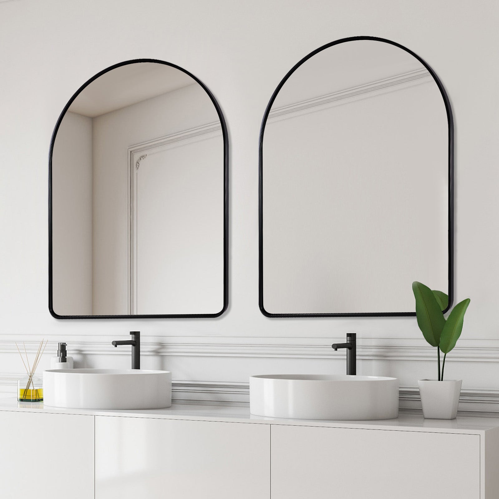 Contemporary Bold Stainless Steel Framed Arched Wall Mirrors for Bathroom, Living Room, Entry