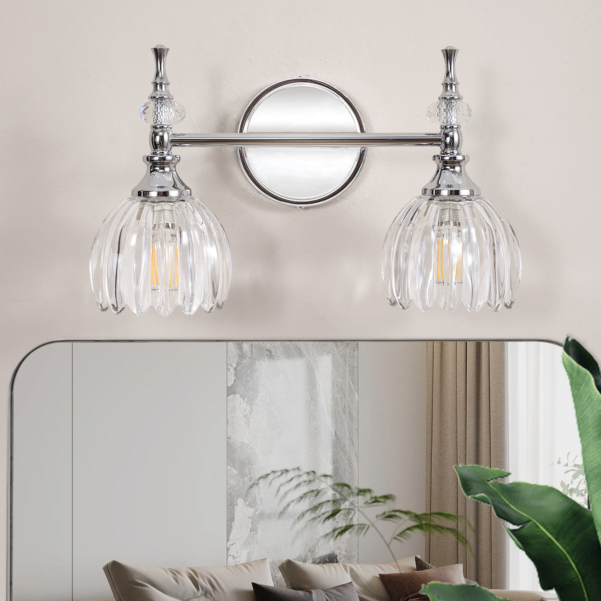 Contemporary Bathroom Vanity Light Fixtures with Tulip Glass Shade Sconces for Bath,Bedroom, Hallway