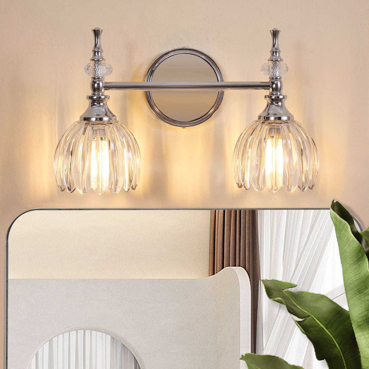 Contemporary Bathroom Vanity Light Fixtures with Tulip Glass Shade Sconces for Bath,Bedroom, Hallway