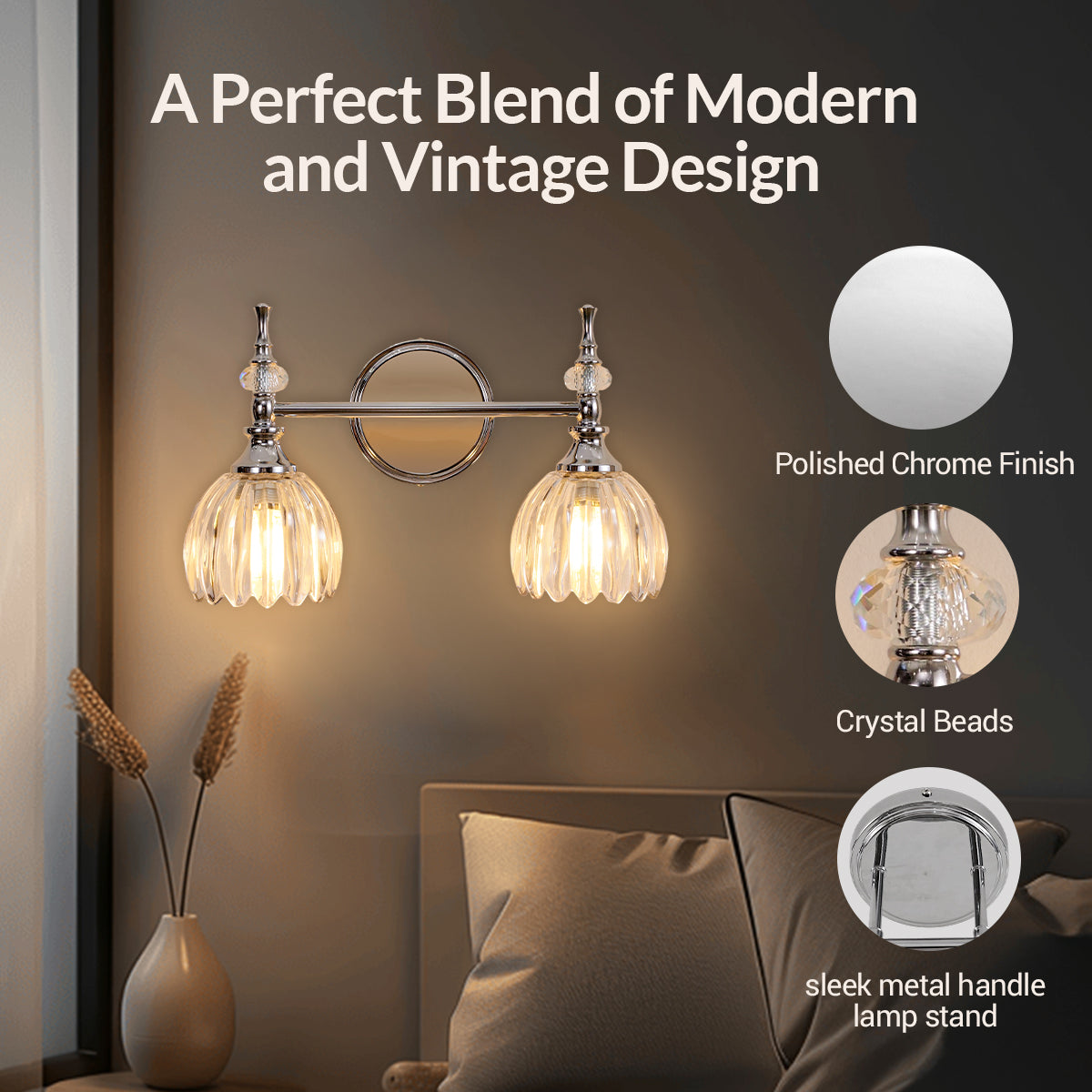 Contemporary Tulip Glass Shade Bathroom Lights Gold Wall Sconces