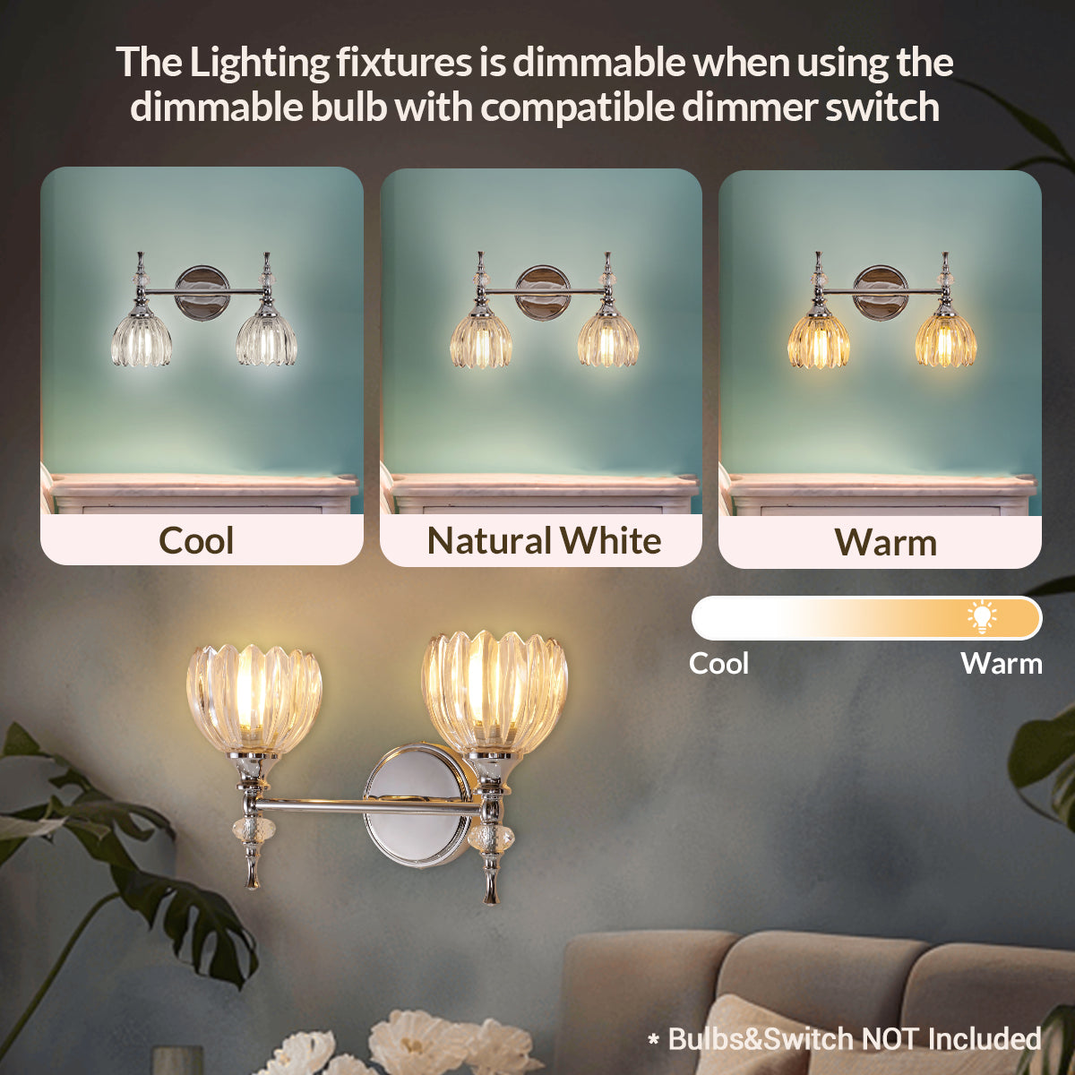 Contemporary Tulip Glass Shade Bathroom Lights Gold Wall Sconces