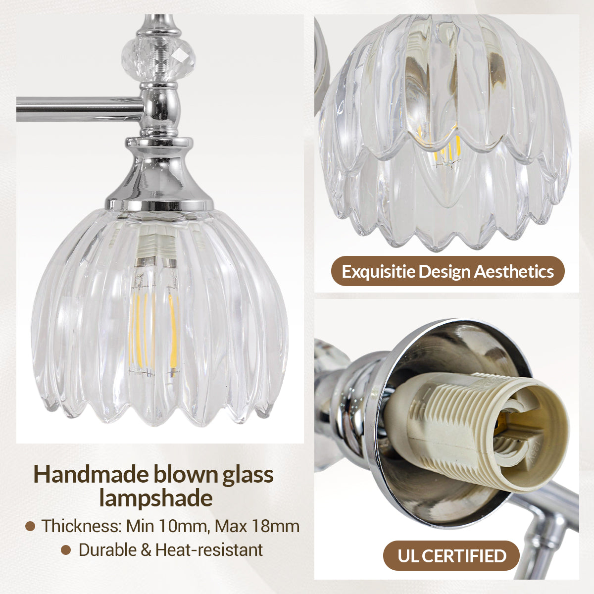 Contemporary Bathroom Vanity Light Fixtures with Tulip Glass Shade Sconces for Bath,Bedroom, Hallway
