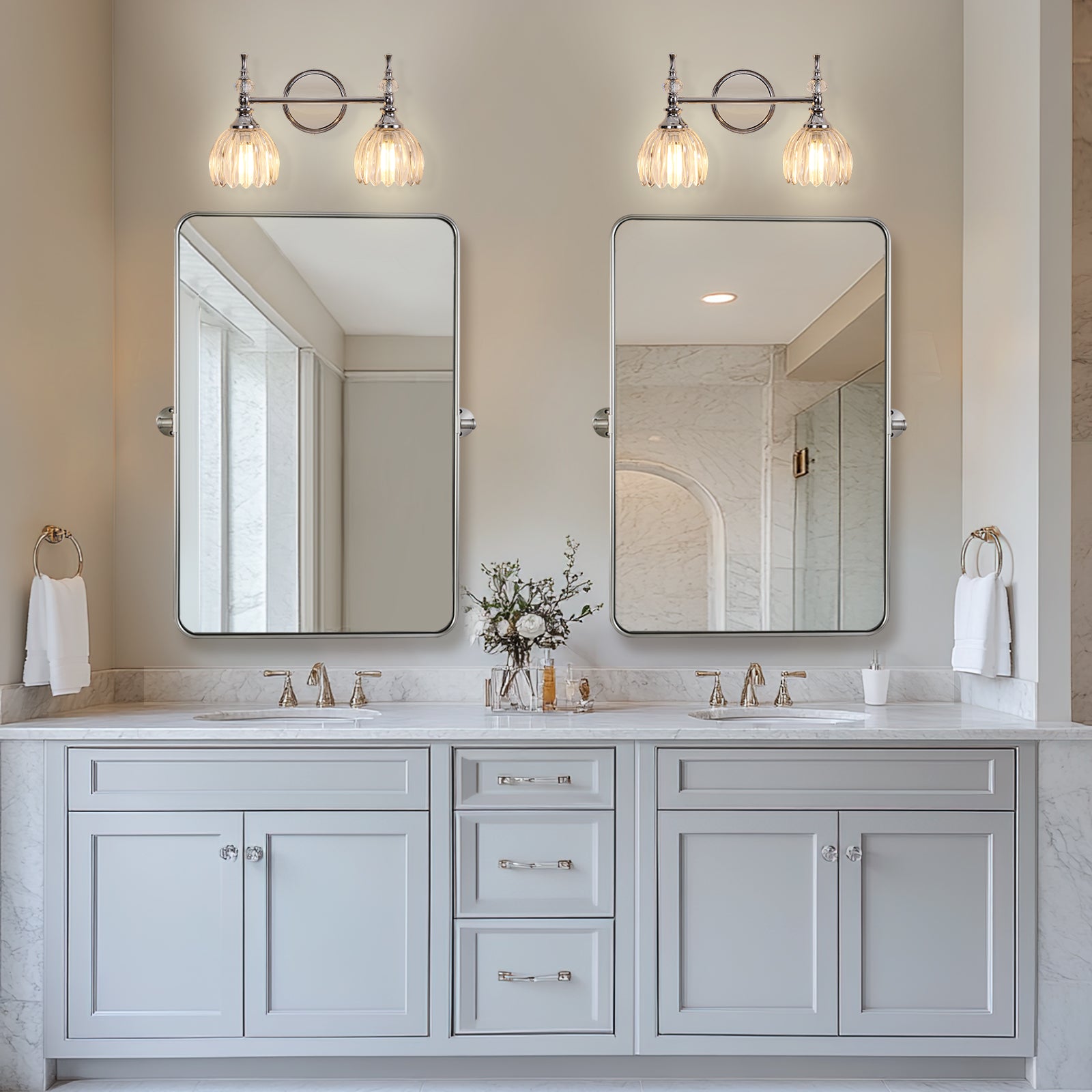 Contemporary Tulip Glass Shade Bathroom Lights Gold Wall Sconces
