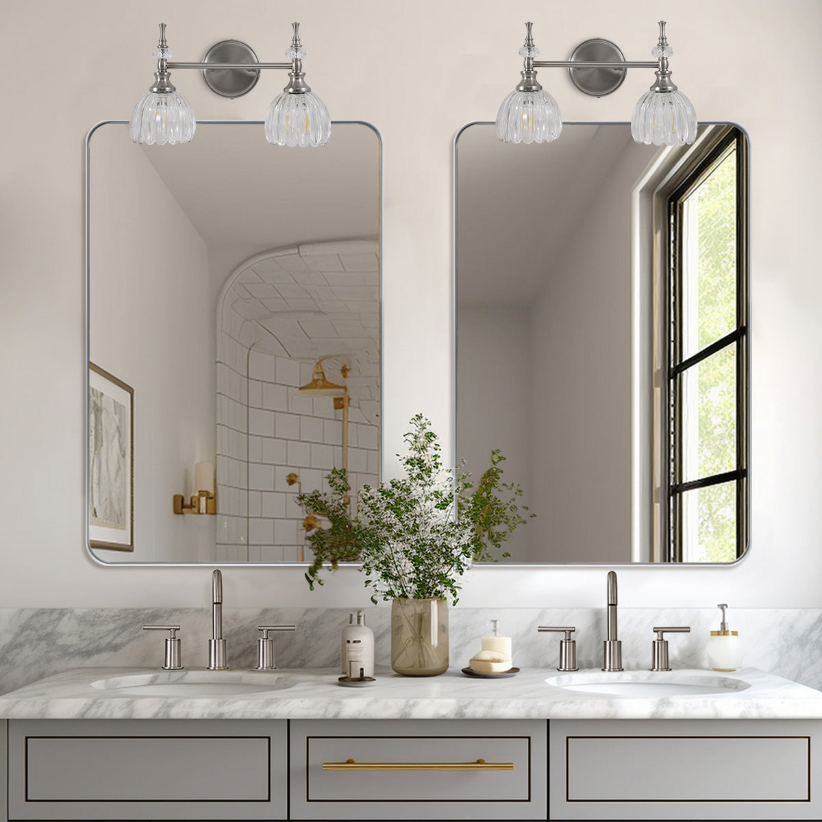 Contemporary Bathroom Vanity Light Fixtures with Tulip Glass Shade Sconces for Bath,Bedroom, Hallway