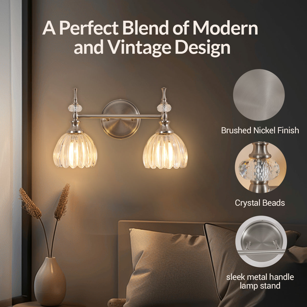 Contemporary Bathroom Vanity Light Fixtures with Tulip Glass Shade Sconces for Bath,Bedroom, Hallway