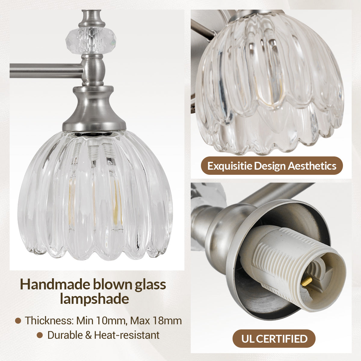 Contemporary Bathroom Vanity Light Fixtures with Tulip Glass Shade Sconces for Bath,Bedroom, Hallway