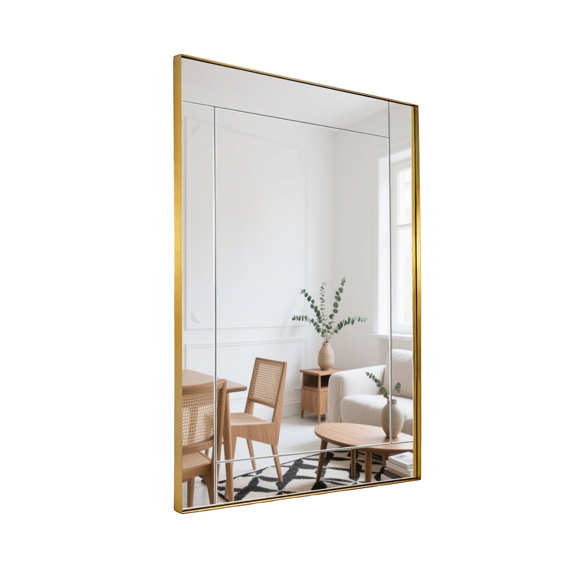 Contemporary Geometric Glass Tile Rectangular Bathroom Vanity Mirror | Stainless Steel Frame