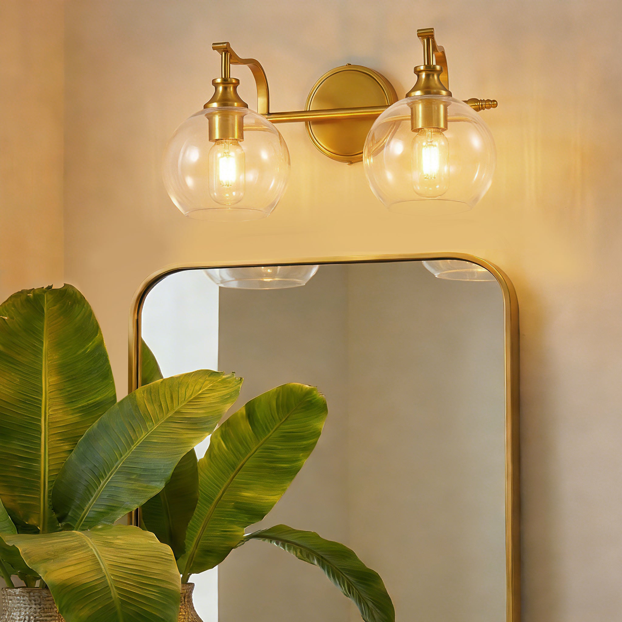 Modern Clear Globe Glass Shade Metal Crank Frame Bathroom Sconces