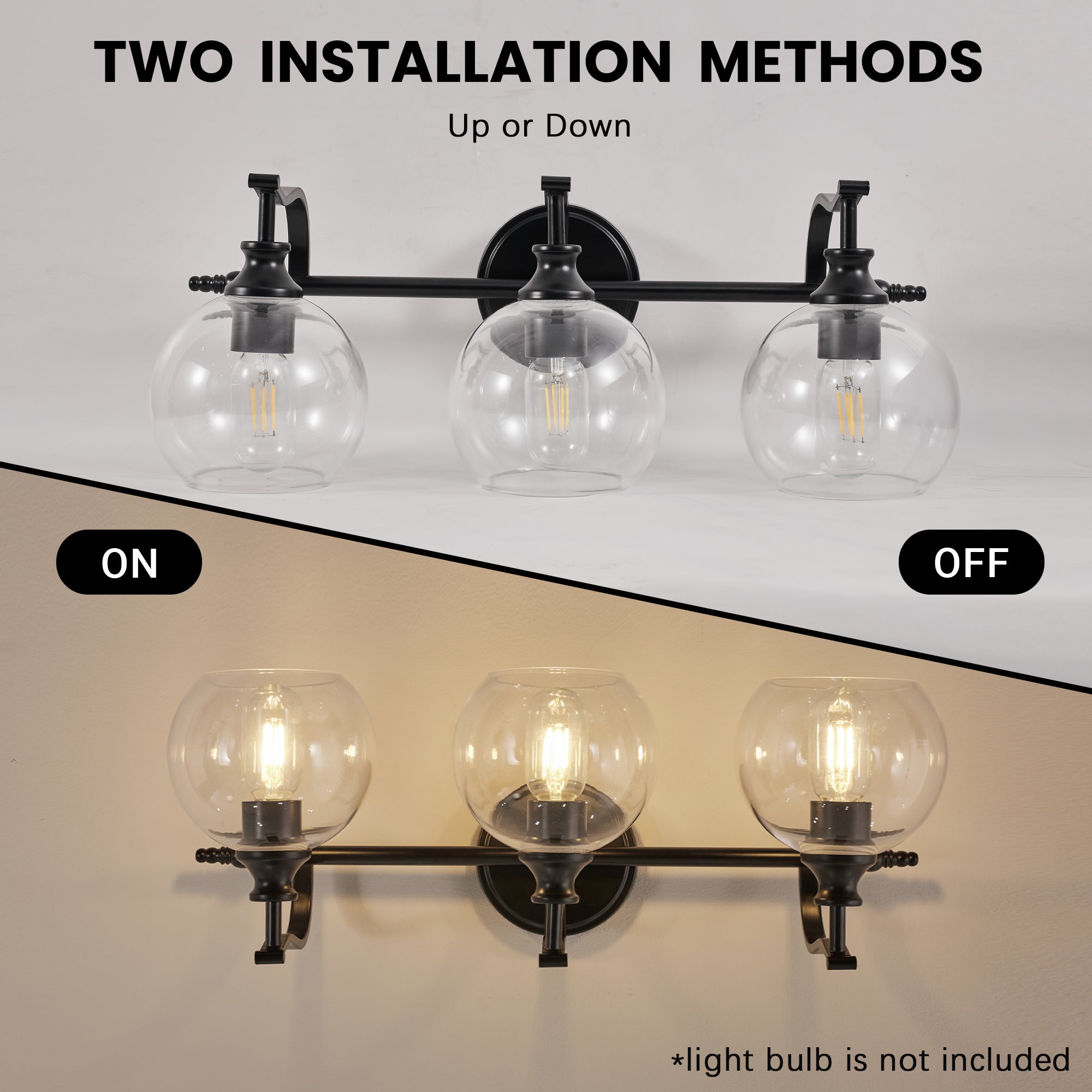 Modern Clear Globe Glass Shade Metal Crank Frame Bathroom Sconces