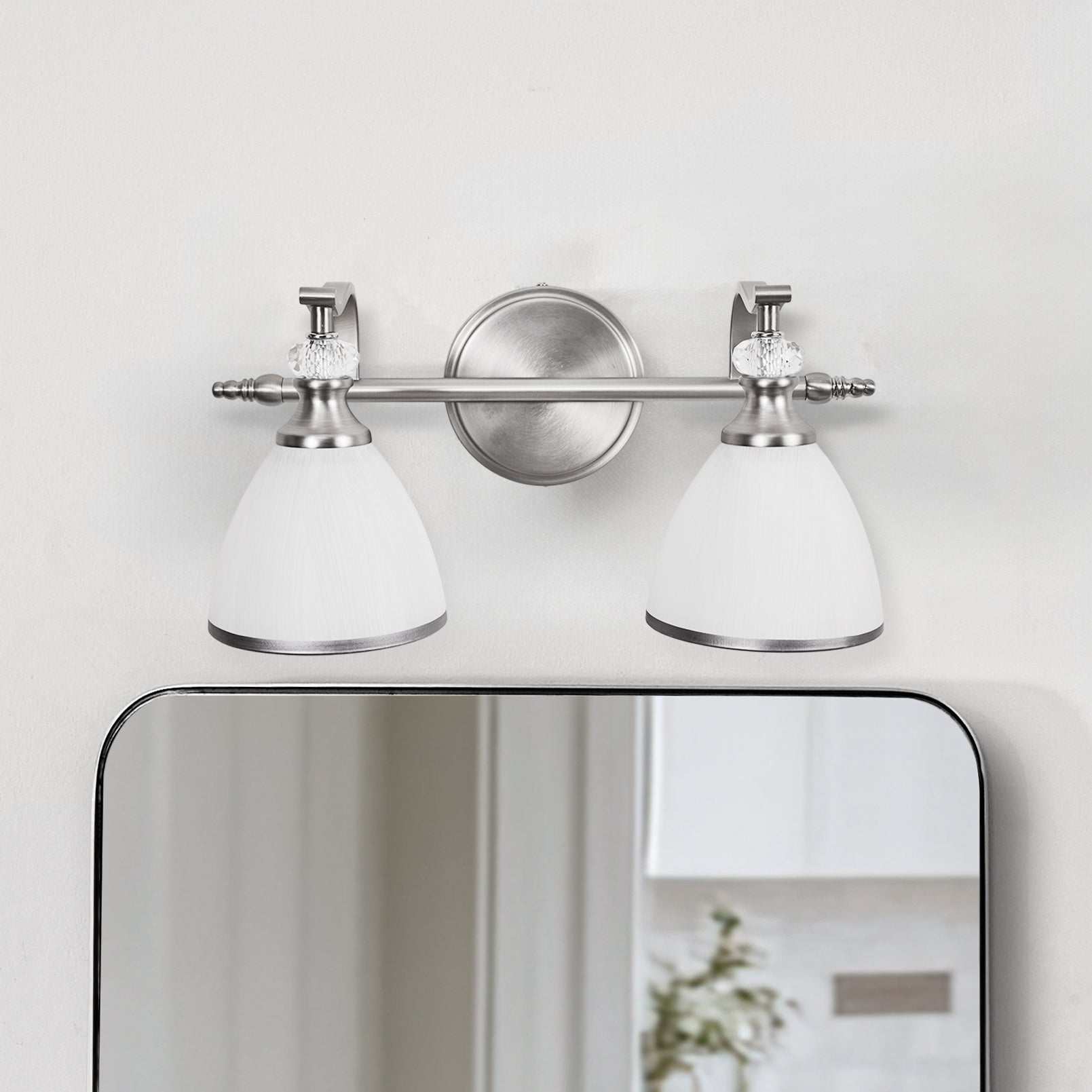 Artistical Metal Crank Frame White Frosted Trumpet Shade Bathroom Sconces