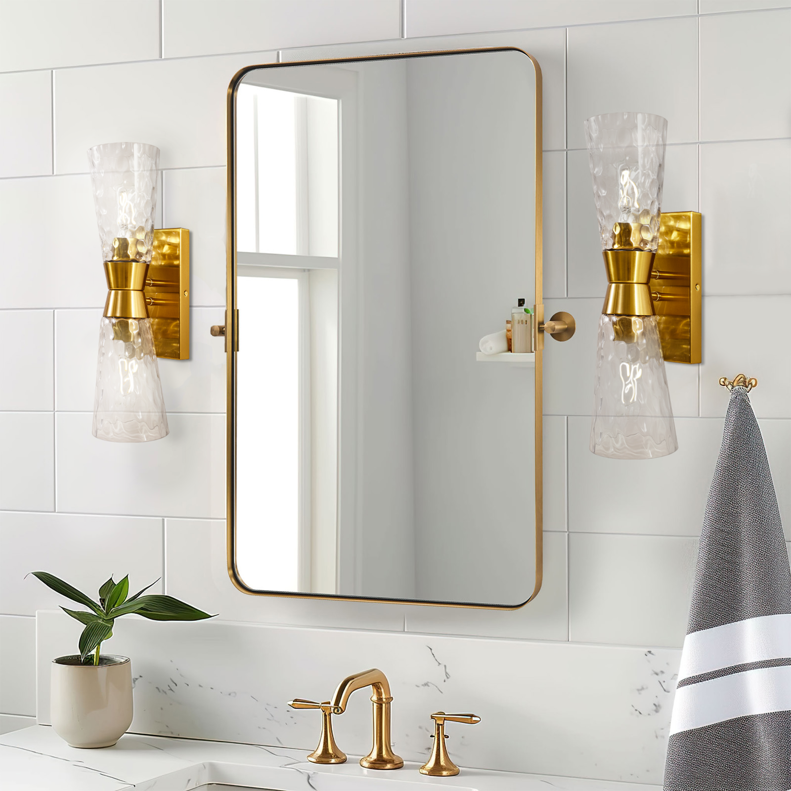 MOON MIRROR Modern Gold Tilting Rectangle Pivot Mirrors for Bathroom with Stainless Steel Frame