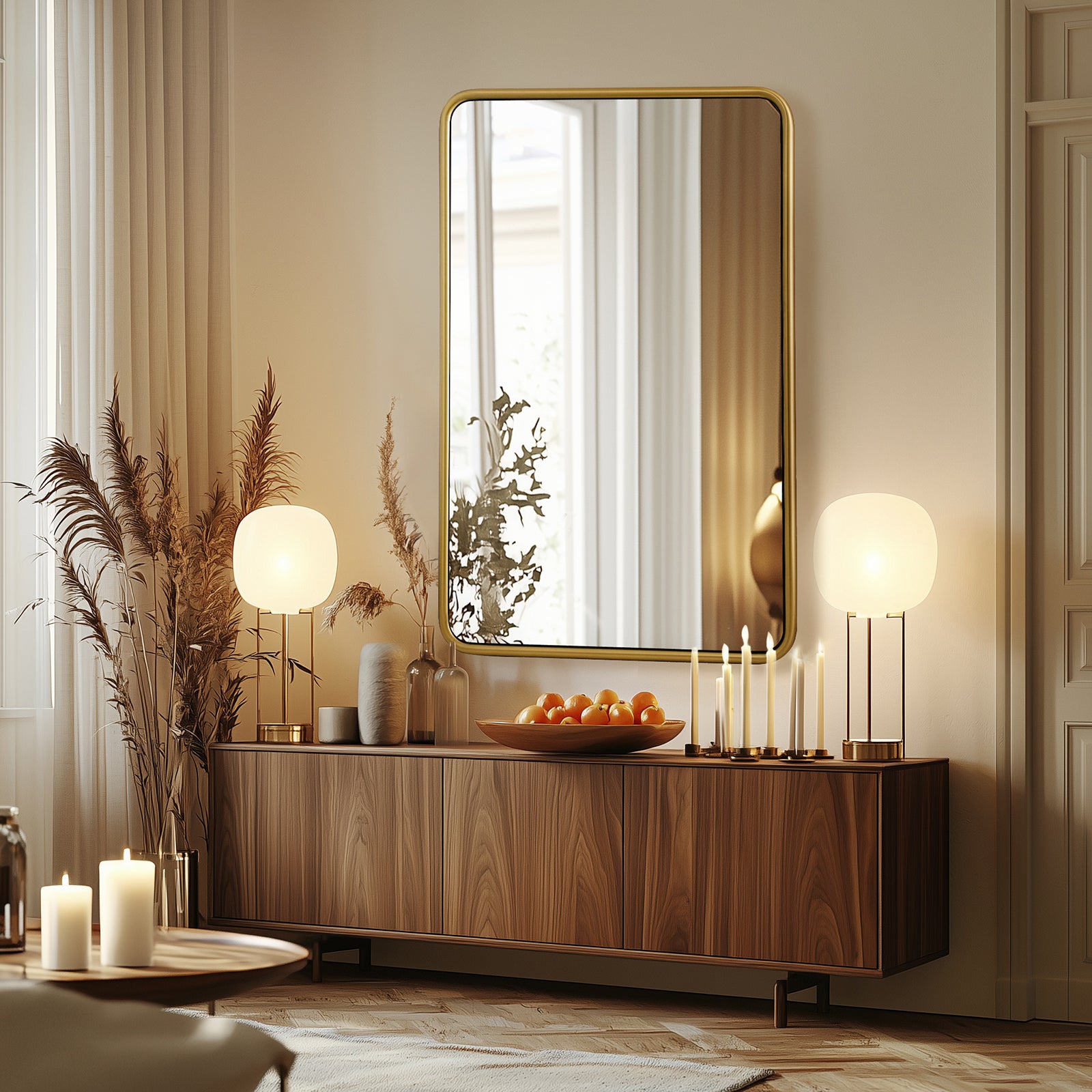 Contemporary Rectangle Bathroom Mirror |Rounded Stainless Steel Framed