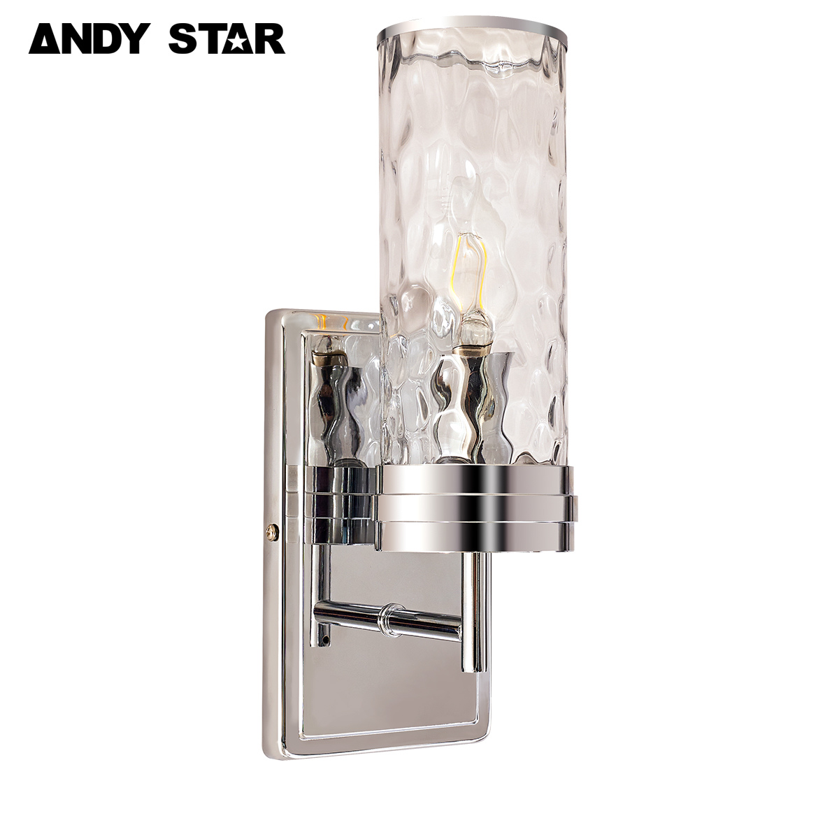 ANDY STAR Modern 1-Light Bathroom Vanity Light Fixtures,Single Wall Sconce with Hammered Glass Shade for Bathroom Living Room Hallway