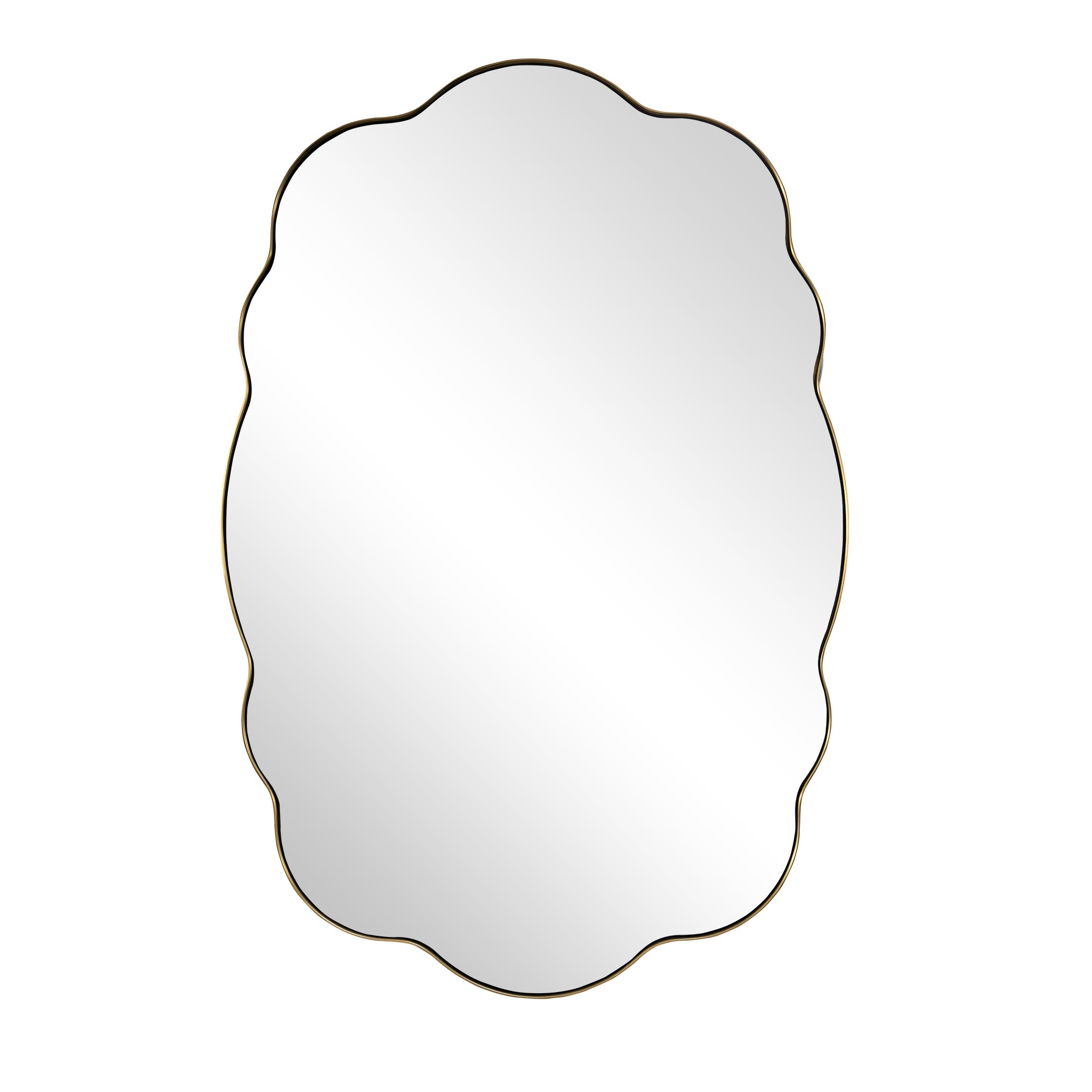 Contemporary Wavy Oval Scalloped Bathroom Vanity Mirror Irregular Decorative Mirror| Stainless Steel Framed