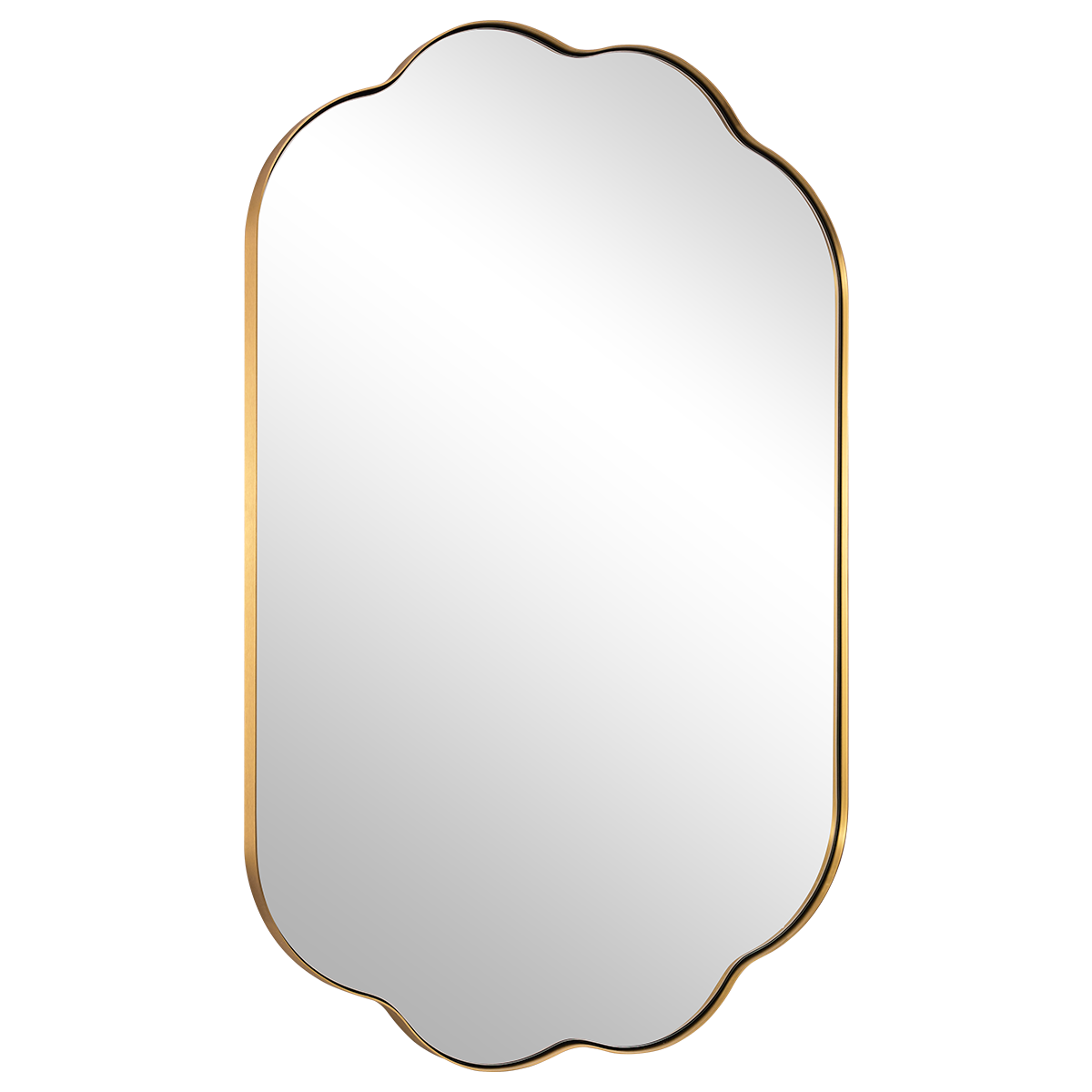Contemporary Pill Shaped Long Oval Scalloped Bathroom Vanity Wall Mirror| Stainless Steel Framed