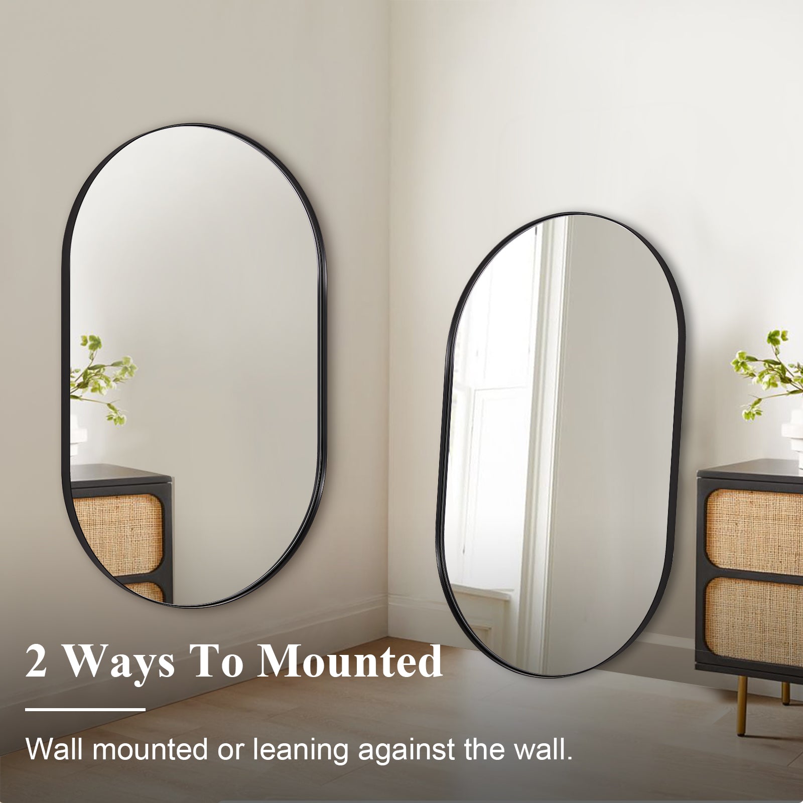Full Length Pill Shaped Mirrors Wall Mounted, Full Body Long Leaning Mirror