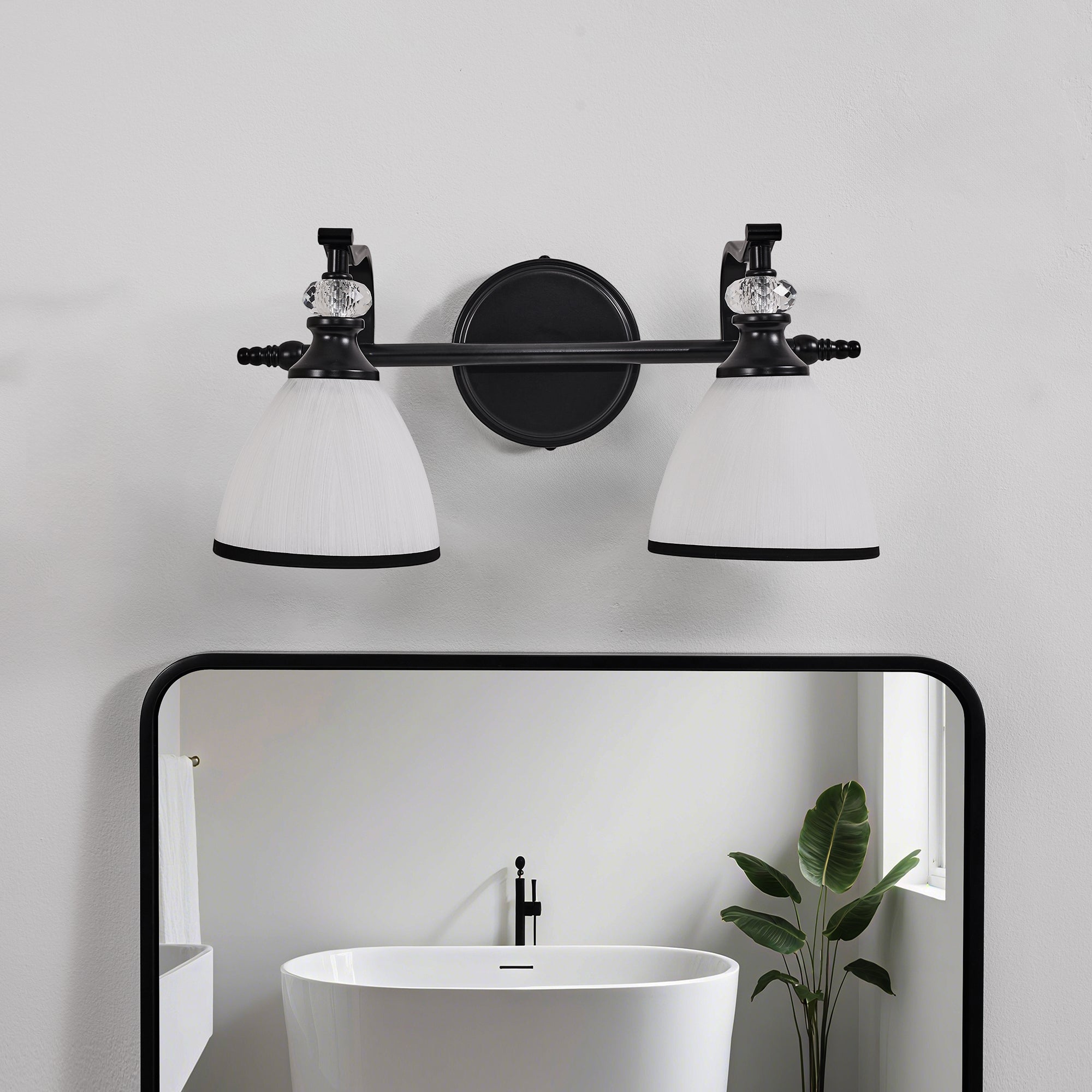 Artistical Metal Crank Frame White Frosted Trumpet Shade Bathroom Sconces