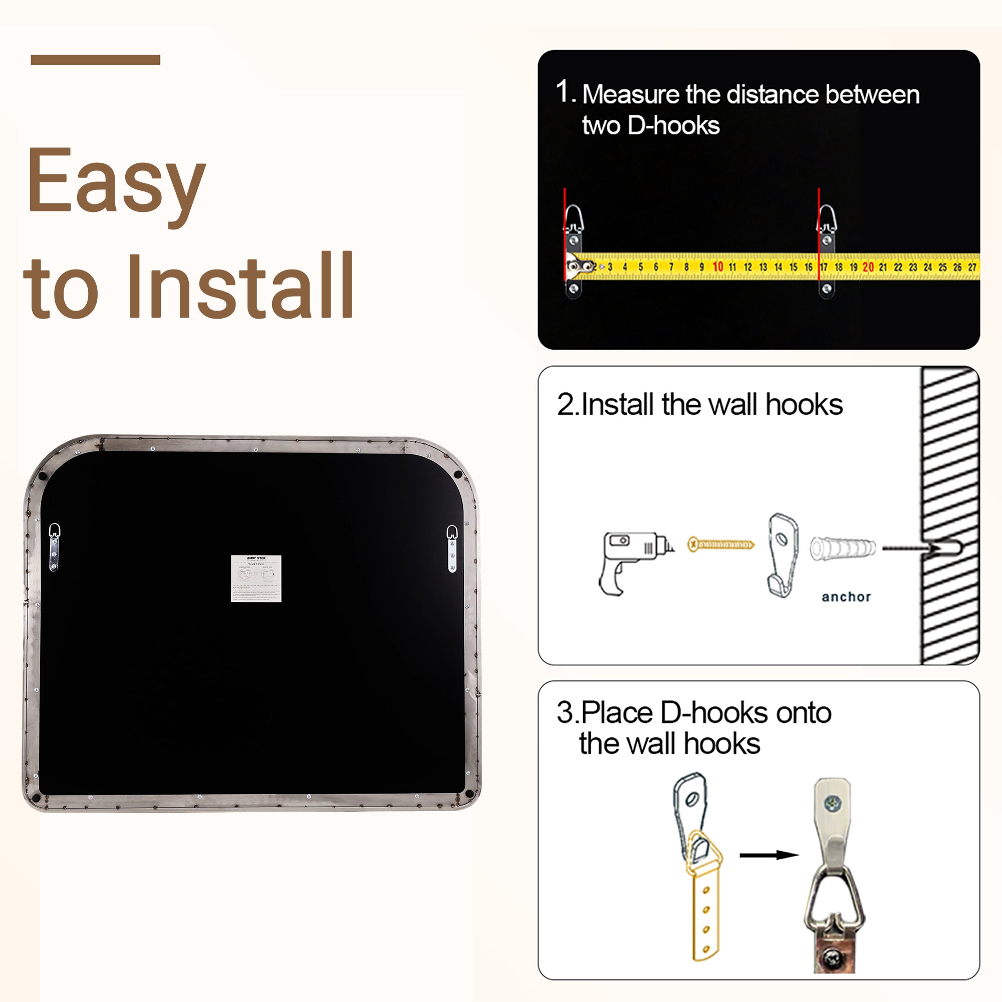 Anthropology Bold-Frame Wide Arch Mantel Mirror Bathroom Vanity Mirror ,Over the Fireplace | Stainless Steel Frame