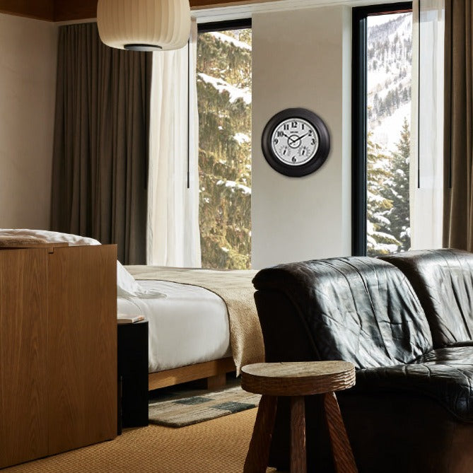 Contemporary Outdoor Clock with Thermometer Waterproof, 21 inch Black