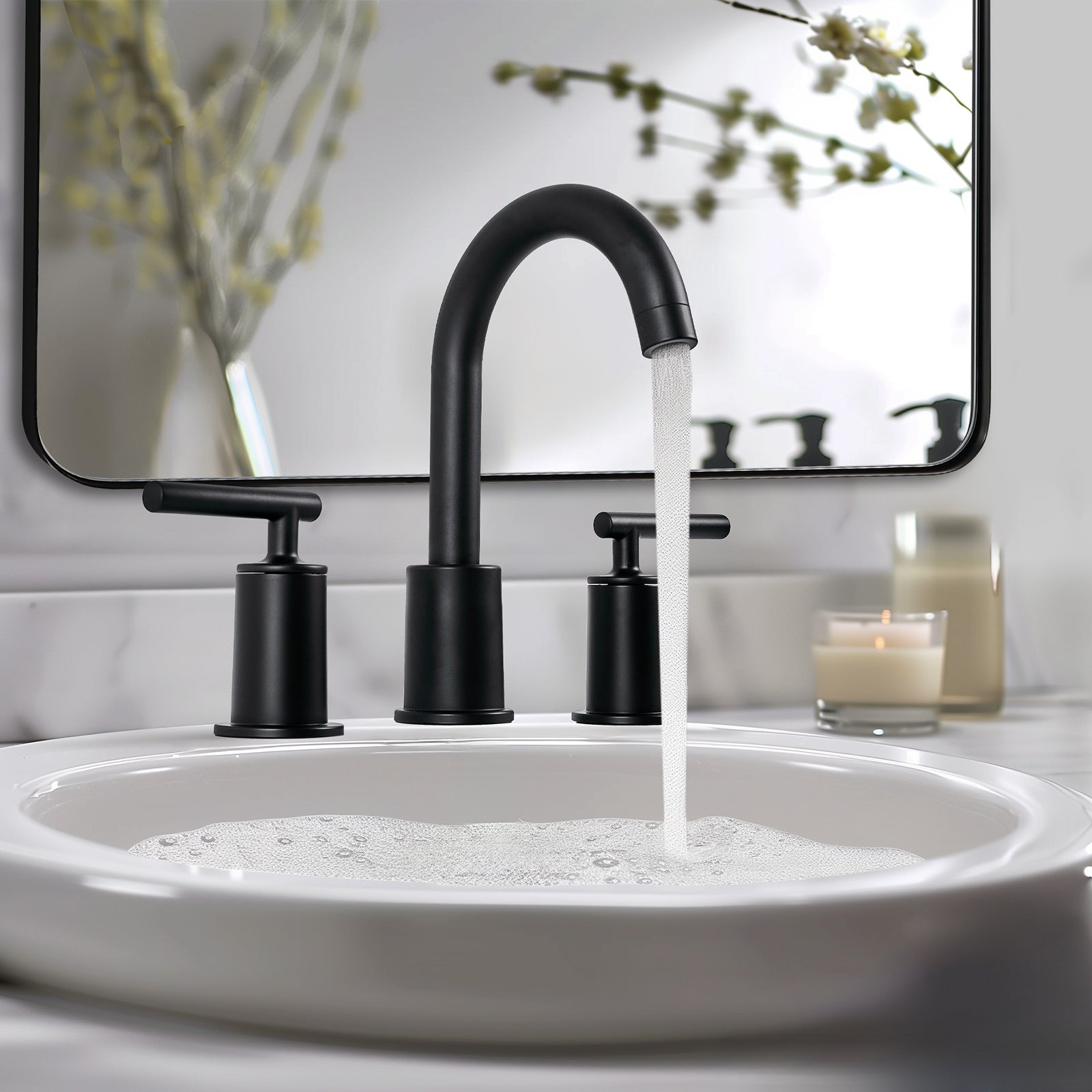 ANDY STAR Bathroom Faucet 3 Hole, 360 Degree Swivel Spout Bathroom Sink Faucet with 2 Level Handle of Hot&Cold Water Control