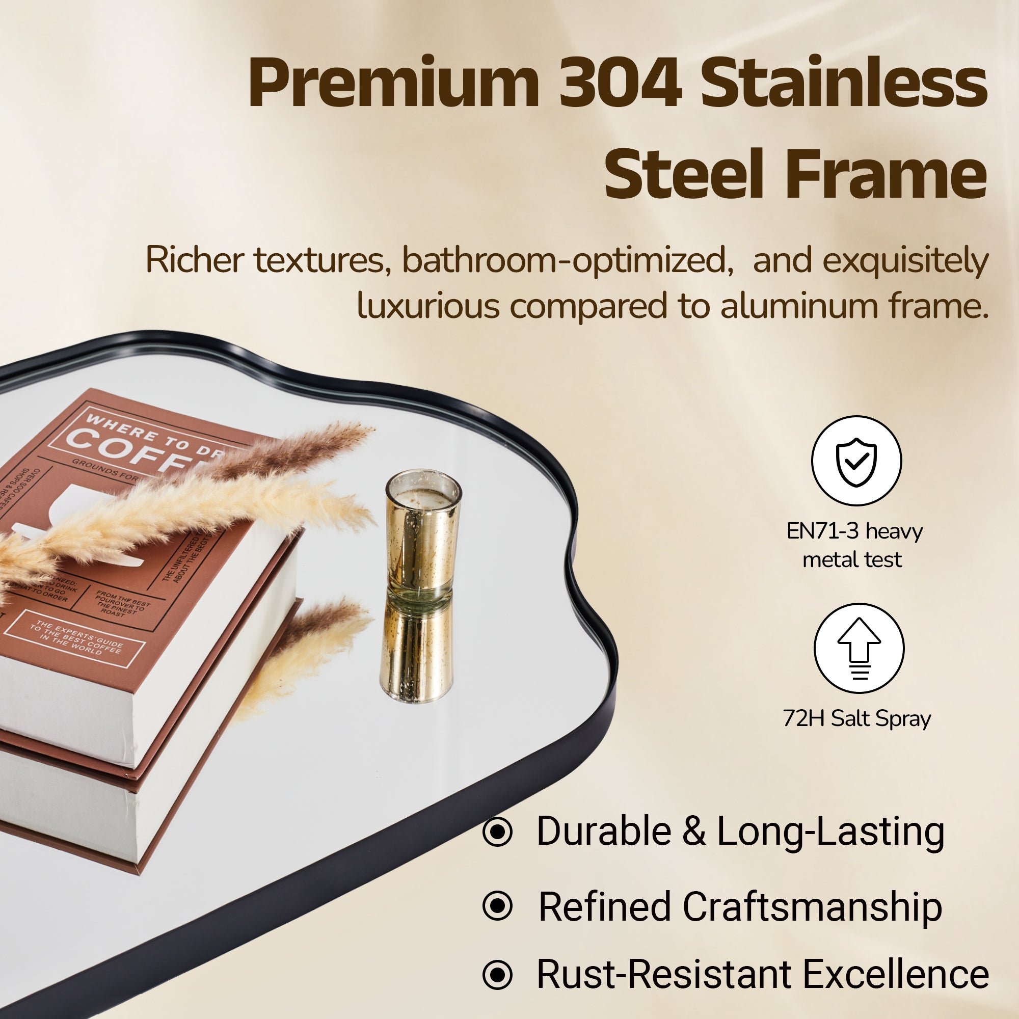 Contemporary Arch Top Curved Arched Bathroom Vanity Mirror | Stainless Steel Frame