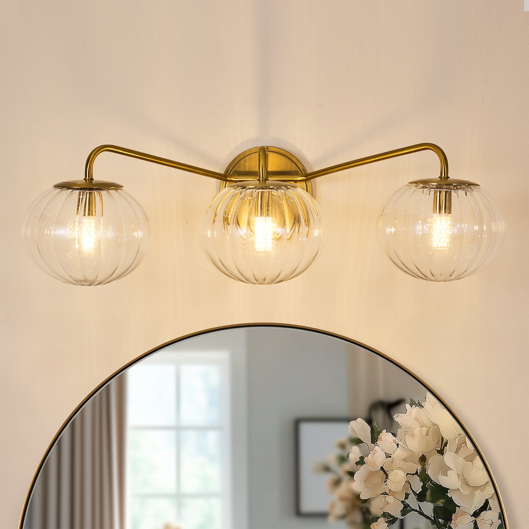 Contemporary Pumpkin Clear Glass Shades Bathroom Wall Sconce