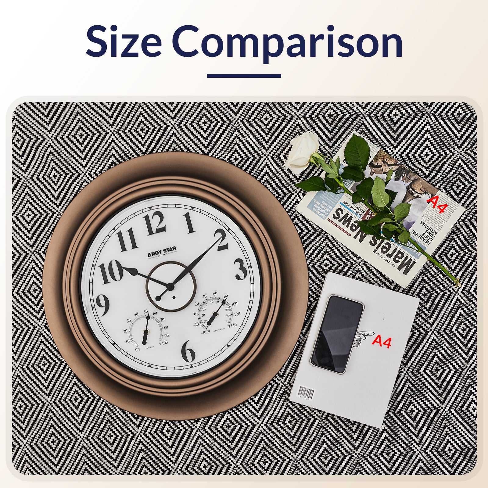 21 inch Bronze Waterproof Bathroom Wall Clock Illuminated Outdoor Clock with Thermometer