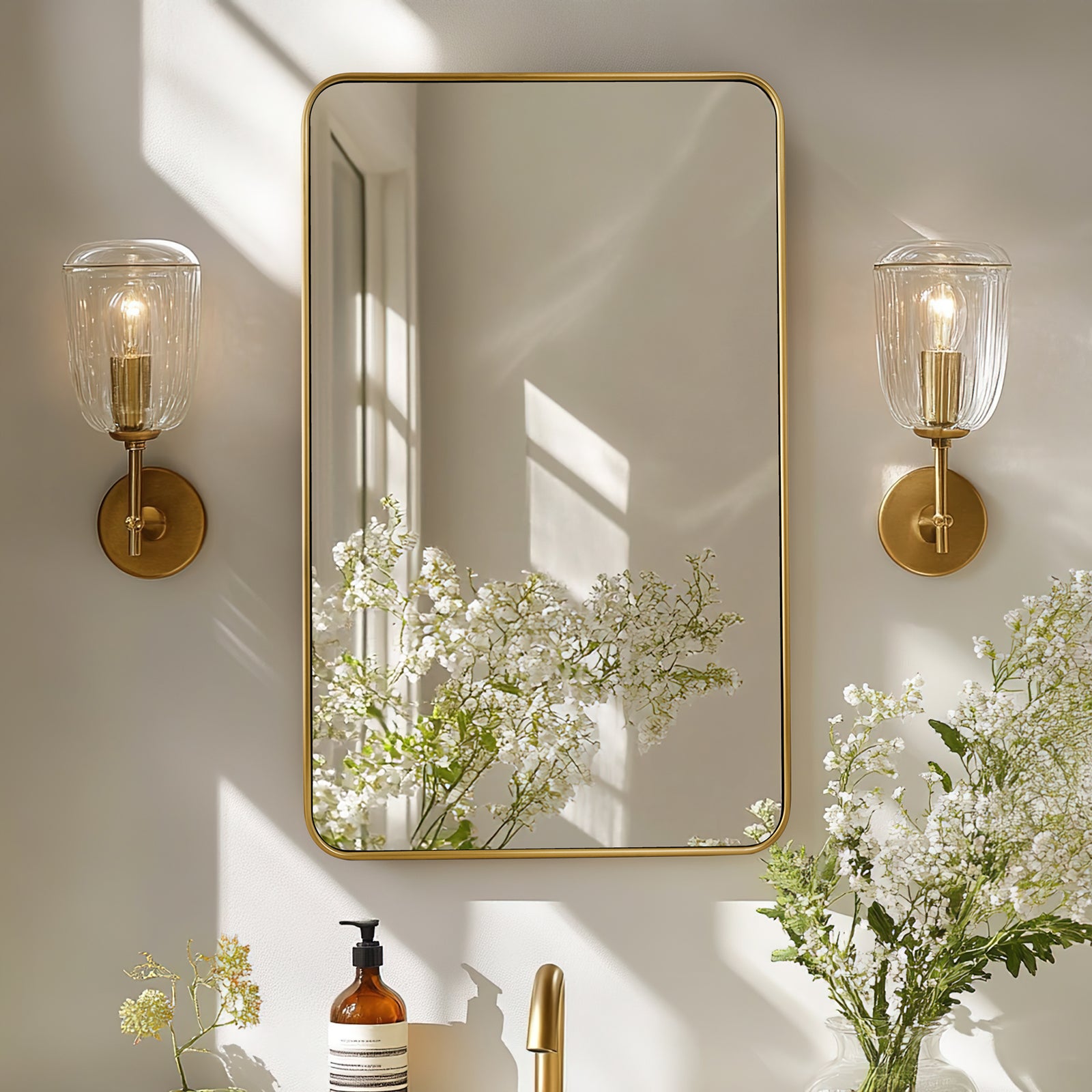 Open Box Like New:Modern Rounded Rectangular Bathroom Mirrors| Stainless Steel U-Tube Frame