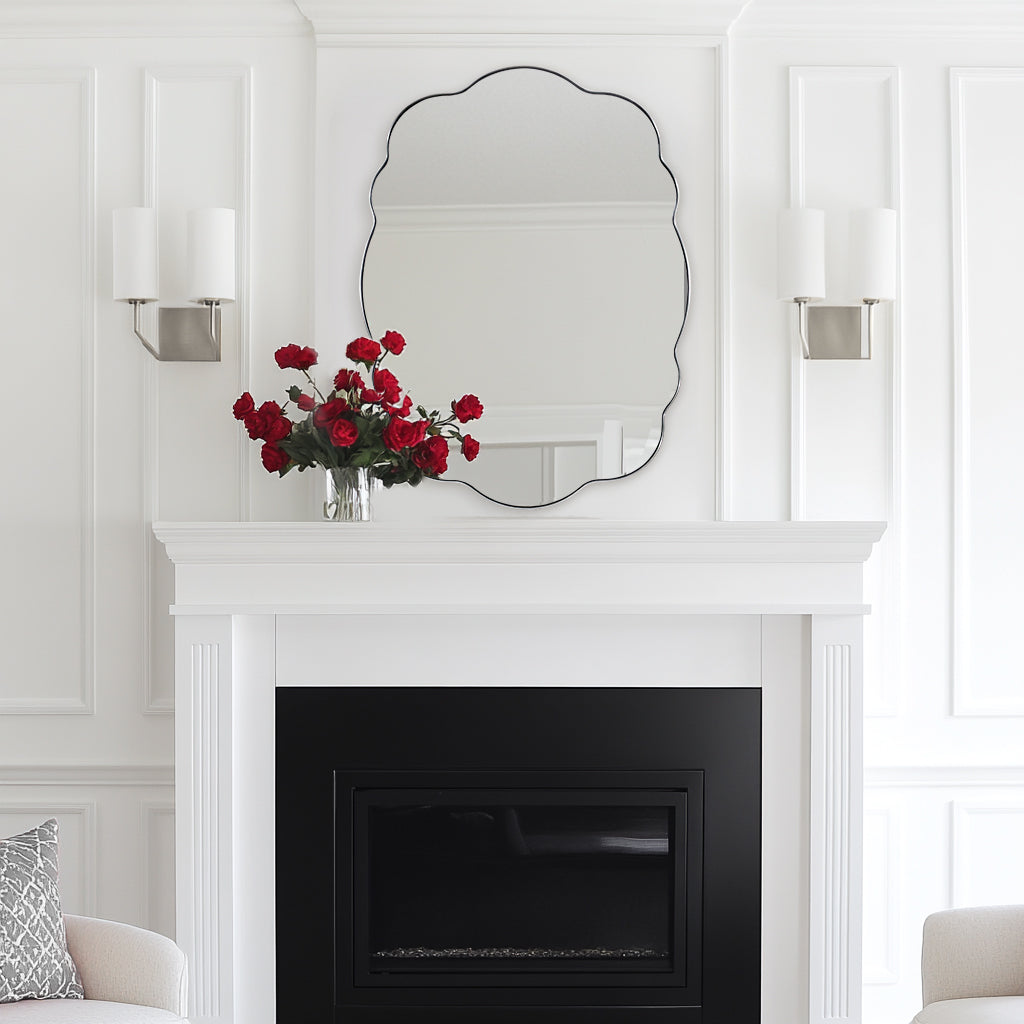 Contemporary Wavy Oval Scalloped Bathroom Vanity Mirror Irregular Decorative Mirror| Stainless Steel Framed