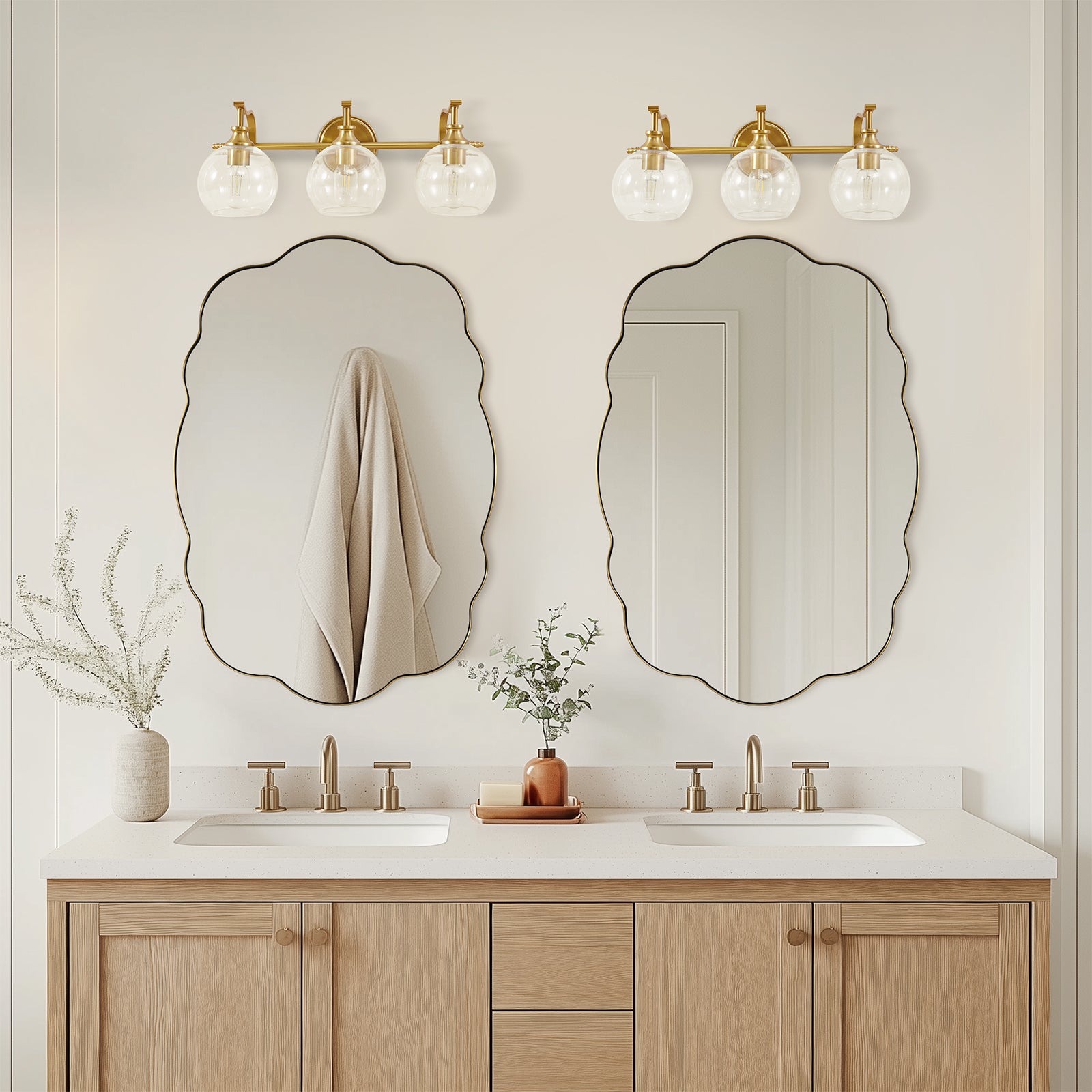 Contemporary Wavy Oval Scalloped Bathroom Vanity Mirror Irregular Organic Mirror| Stainless Steel Framed