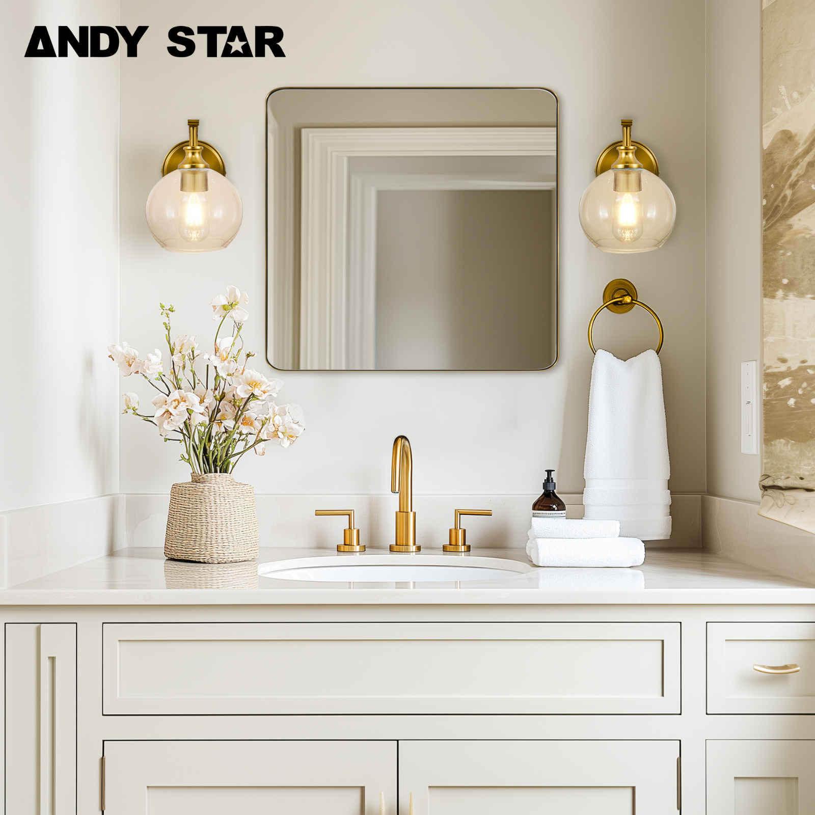 ANDY STAR Square Bathroom Mirror, Wall Decor Circle Mirror with Stainless Steel Frame