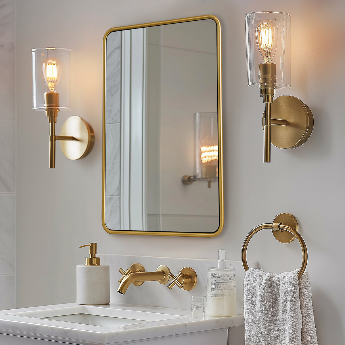 Contemporary Rectangle Bathroom Mirror |Rounded Stainless Steel Framed