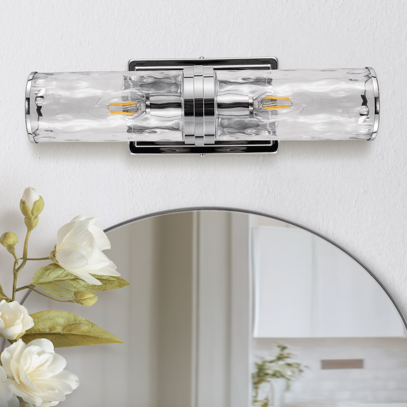 Elegant Hammer Glass Double-Cylinder Shade Wall Sconce Bathroom Light Fixture