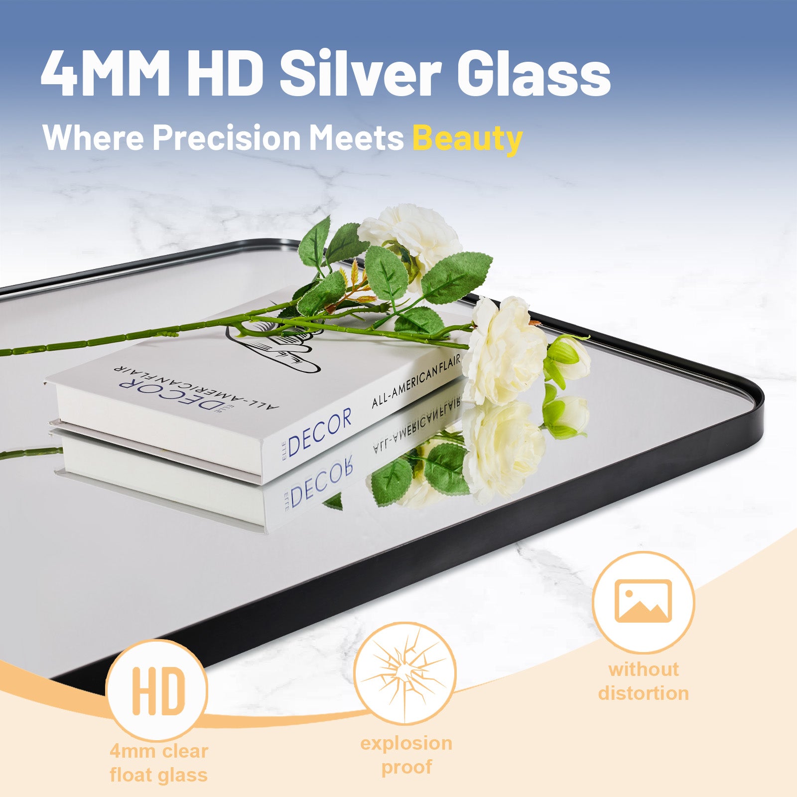 Modern Rounded Rectangular Bathroom Wall Mirrors with Aluminum Frame