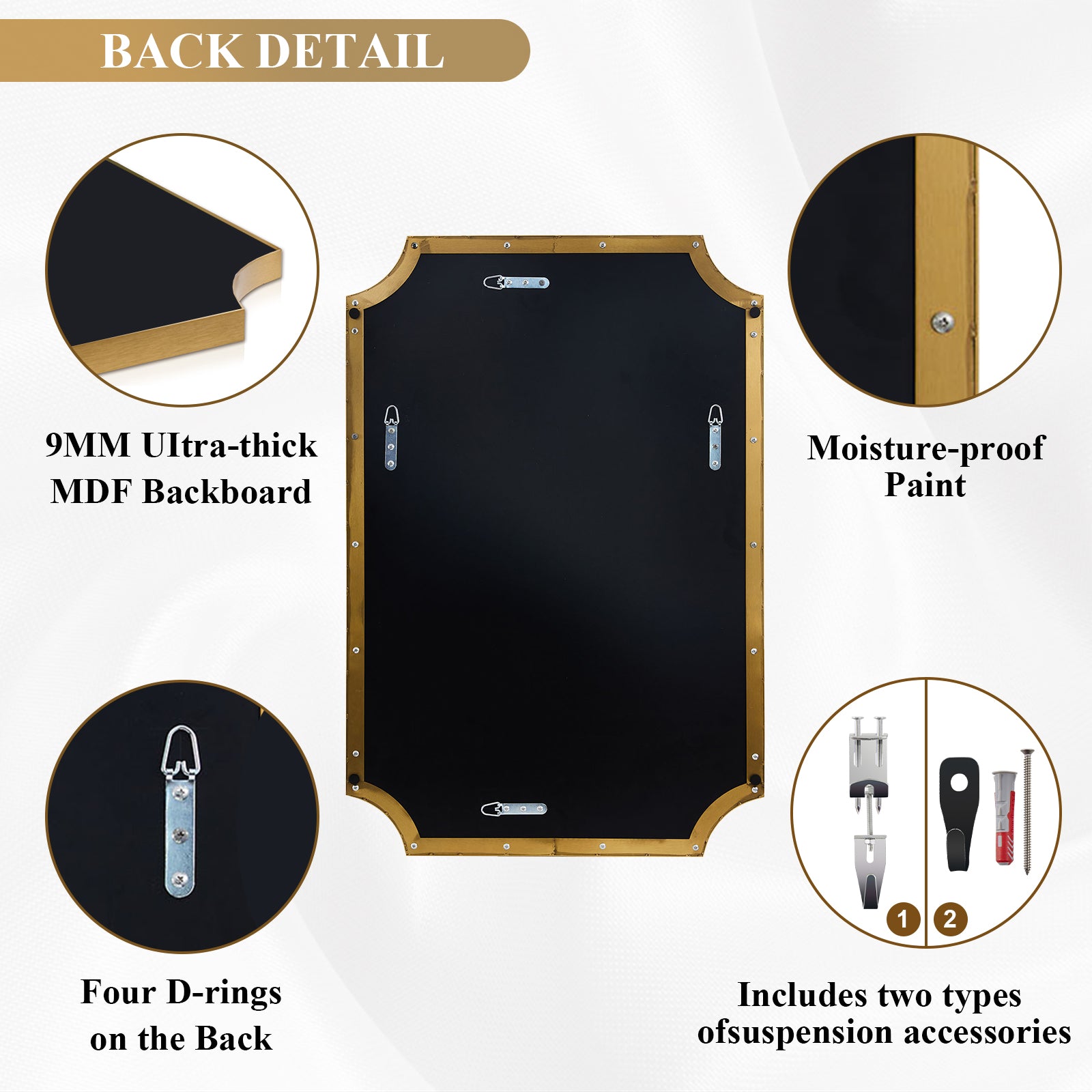 Open Box Like New : Minuette Scalloped Bathroom Vanity Mirrors Brushed Gold Irregular Wall Decor Mirrors| Stainless Steel Frame