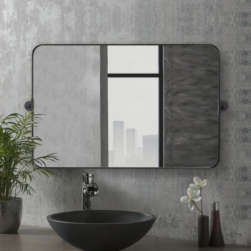 Horizontally Tilting Pivot Rectangle Mirrors for Bathroom | Stainless Steel Frame