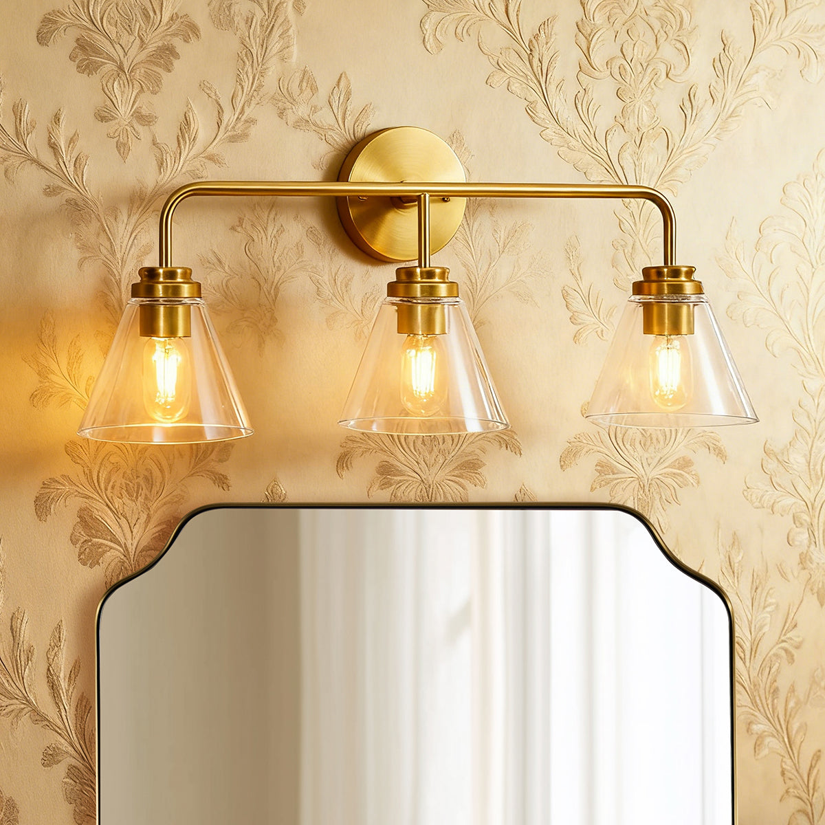 Modern Cone Clear Glass Shade Bathroom Wall Sconces