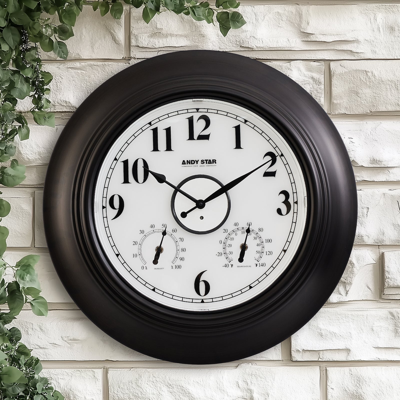 21 inch Black Contemporary Outdoor Clock with Thermometer Waterproof