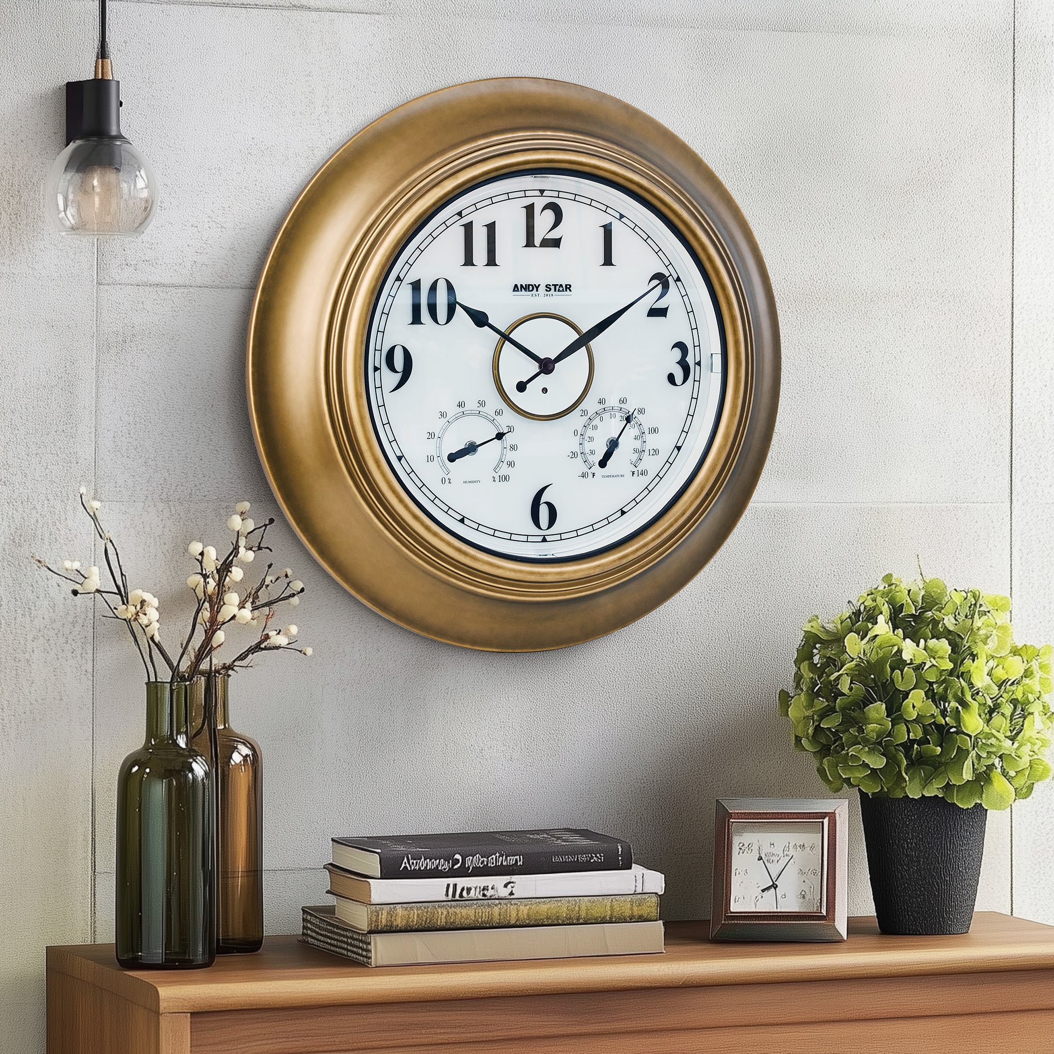 Contemporary Large Outdoor Wall Clock with Thermometer Weatherproof Illuminated ,21 Inch