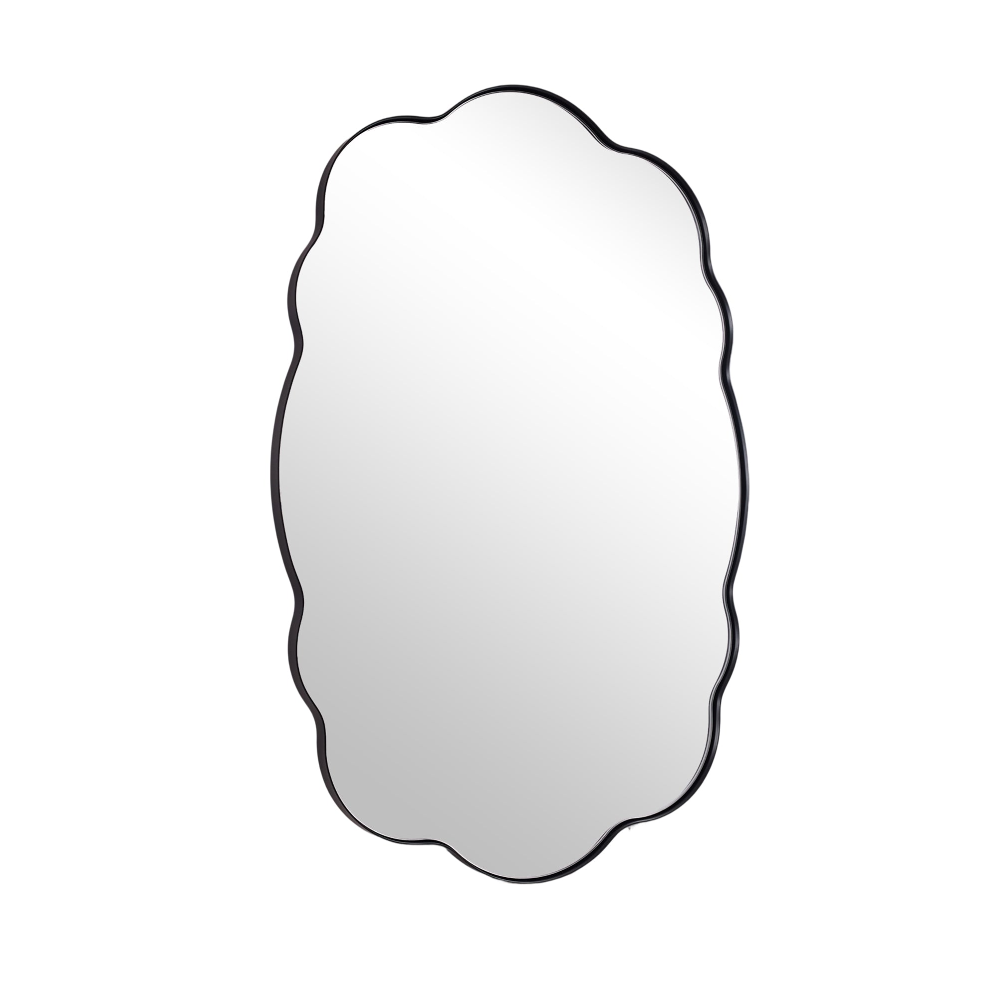 Contemporary Wavy Oval Scalloped Bathroom Vanity Mirror Irregular Decorative Mirror| Stainless Steel Framed